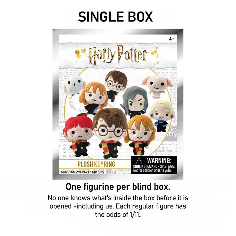 1PC Harry Potter Officially Licensed Harry Potter Plush Bag Clip Fabric Doll Keychain Random Blind Bag Blind Box Toys Hermione with Scarf Ron  Harry with Broom & Wand Owl Funny and Cute Birthday Gift