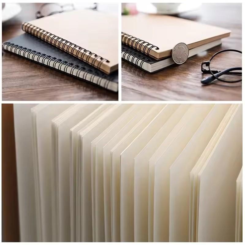 A5 12×18cm Blank Inner Page Spiral Notebook Writing Notebook 4 Styles Kraft/Black Cover Plain Drawing Book Office Notepad Children Graffiti Diary School Sketch Stationery
