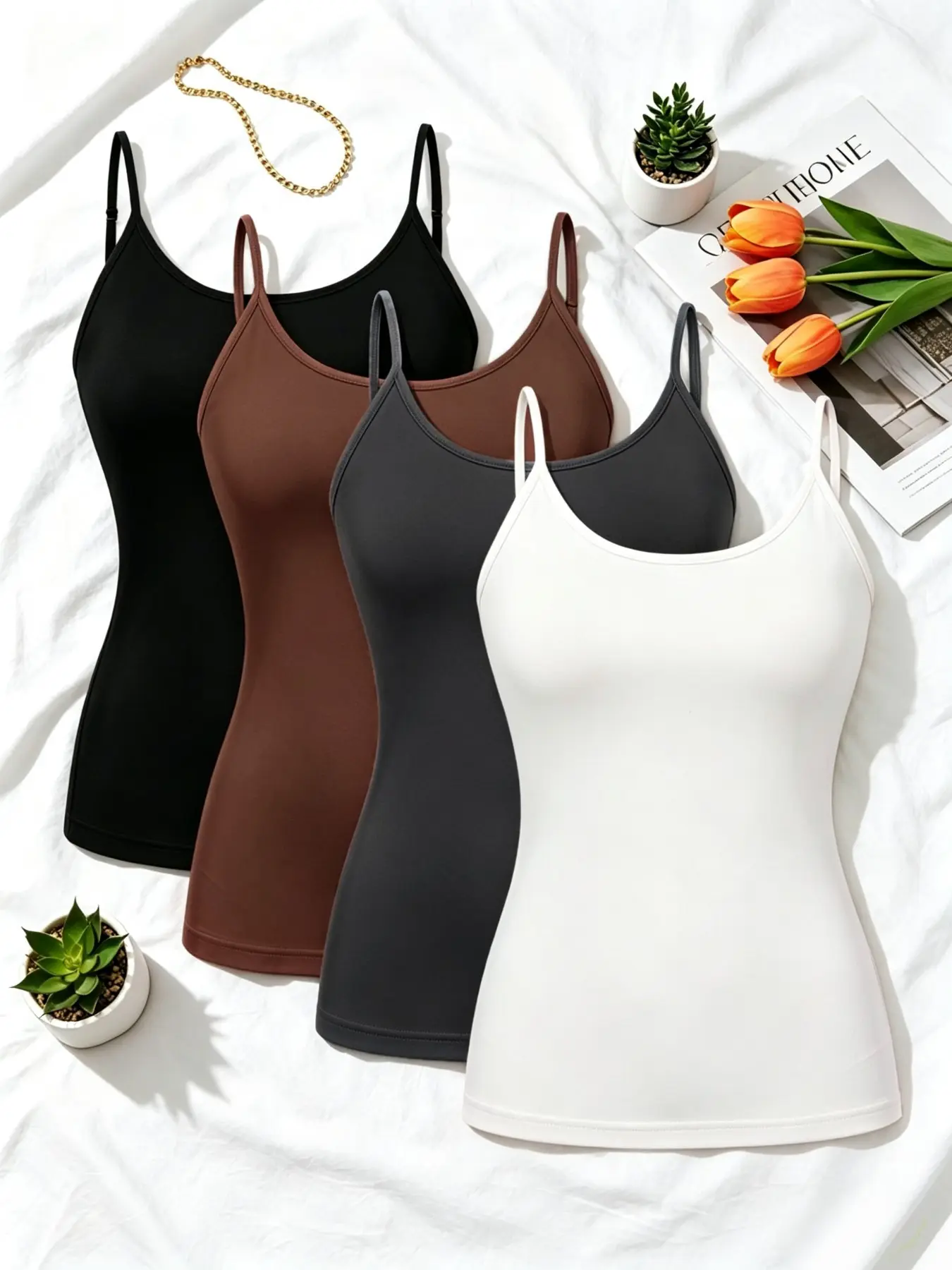 Plus Size U-Neck Thin Strap Tank Top, Comfortable Skin-Friendly Underwear, Simple Versatile Outer Wear Vest for Plus Size Women