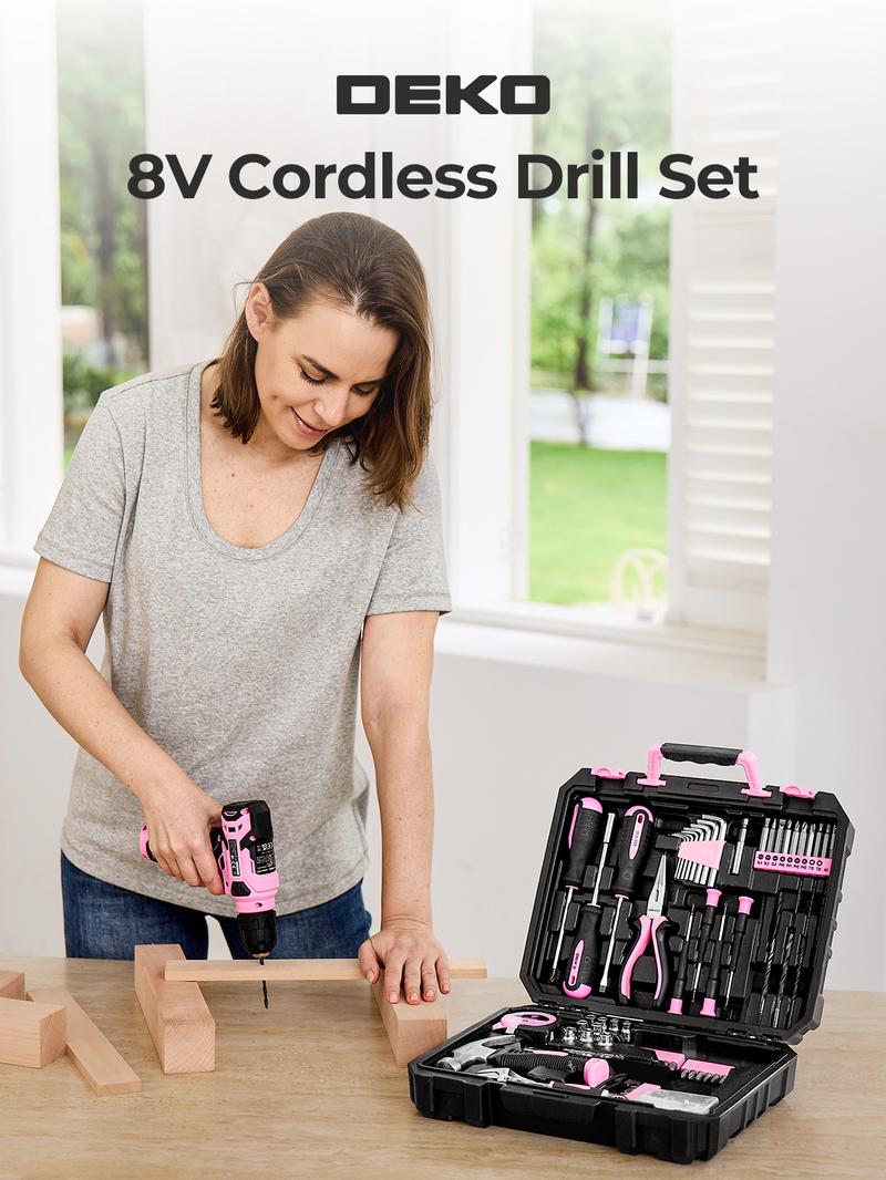 DEKO 8V Cordless Drill Set – 126-Piece Home Tool Kit With Storage Case, DIY Power Tools For Fence Work, Home Décor, Furniture Assembly & Everyday Repairs