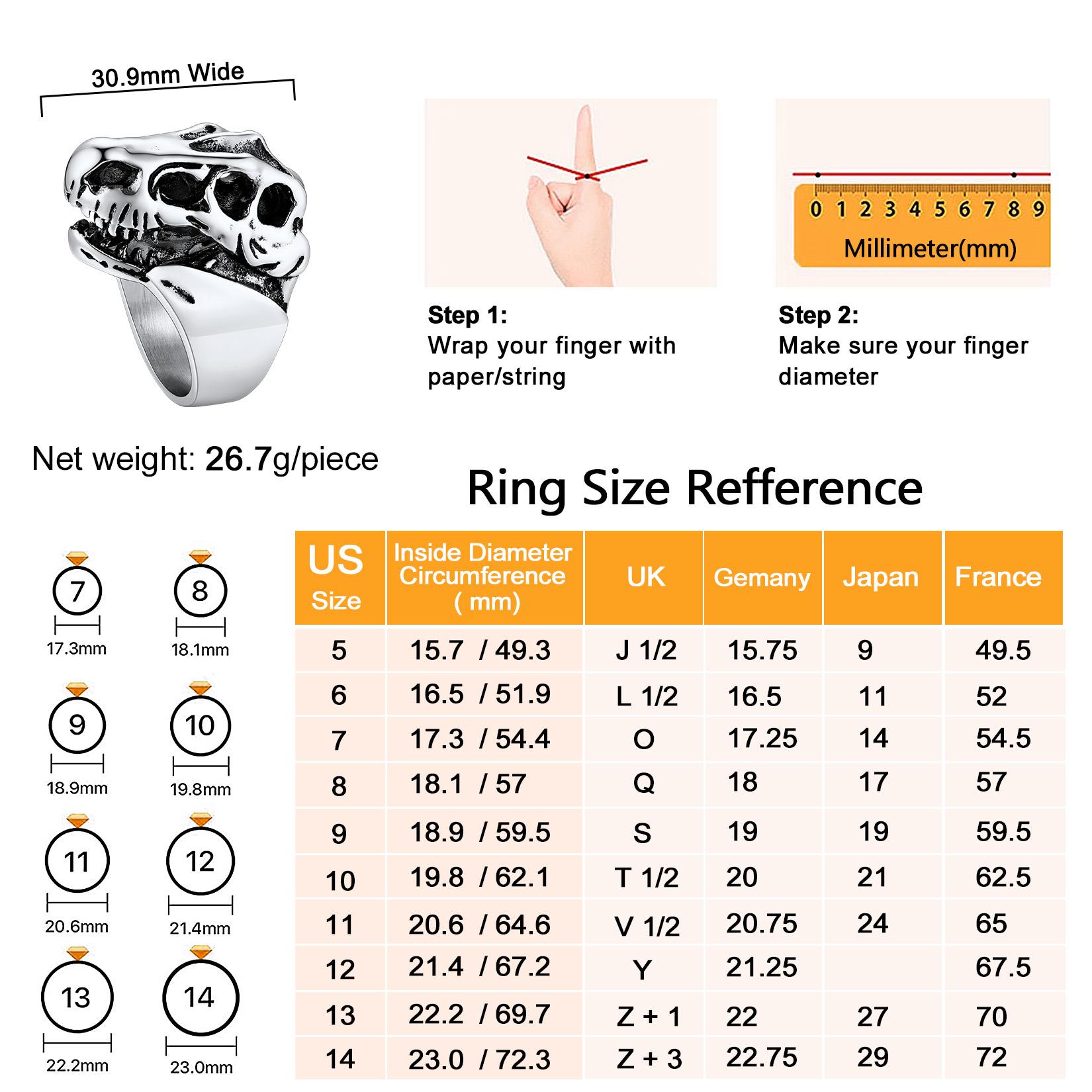 U7 Mens Jewelry Ring Dinosaur Head Skeleton Signet Ring Gothic Punk Jewelry Ring Stainless Steel