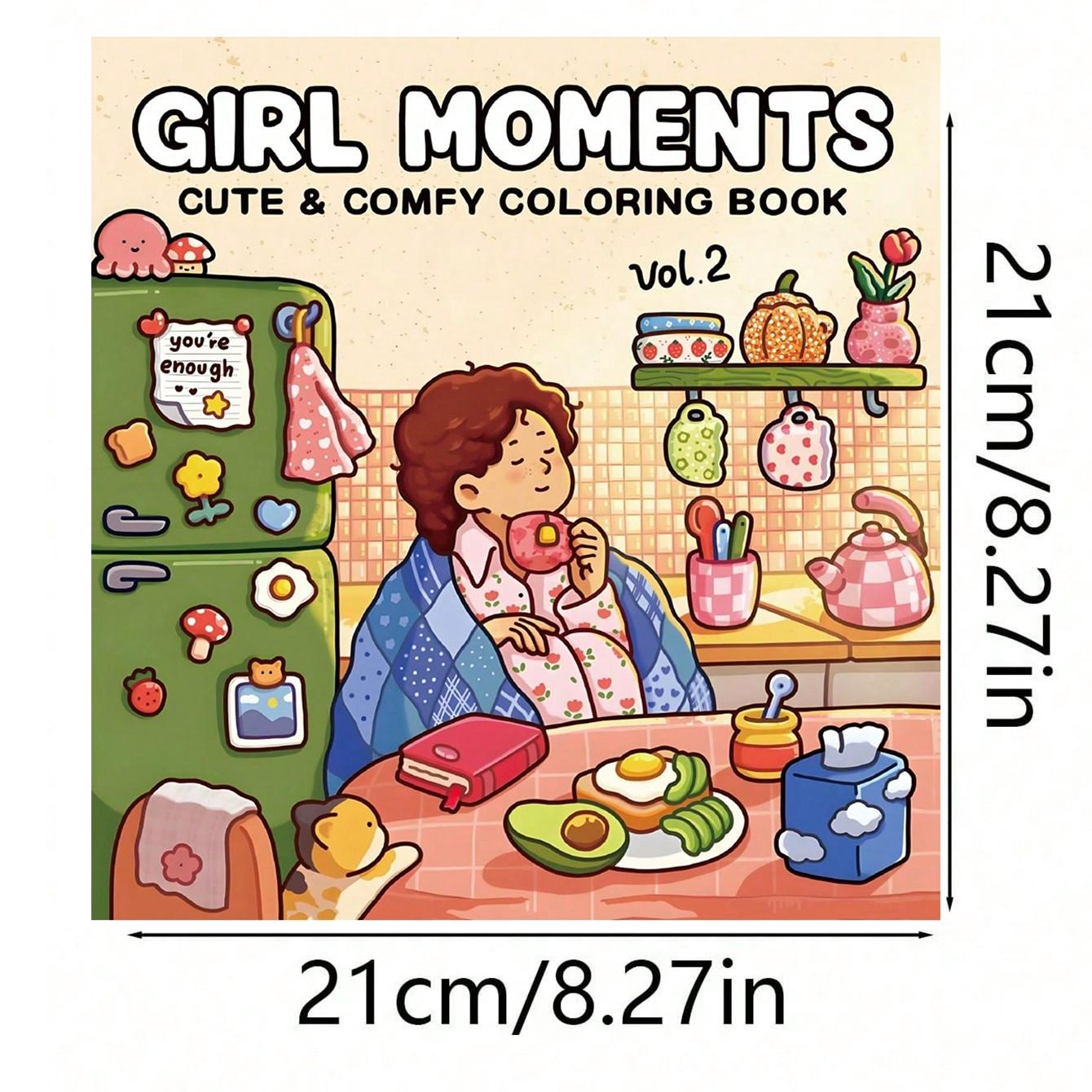 Girl Moments Coloring Book for Adults & Teens, Stress Relief Drawing, Large Relaxing Design, Cute Characters, Safe & Eco-Friendly