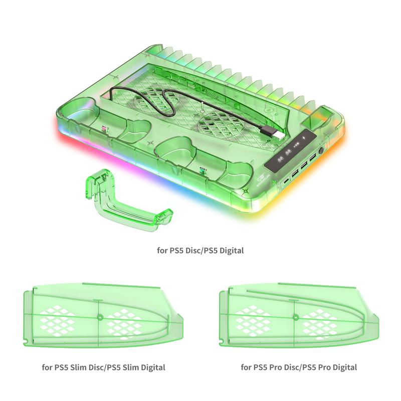 Gaming Console Charging Base, Dual Charging Stand with Earphone Hook, Vertical Cooling Support, Console Accessories for PS5 Controller, Charging Dock Accessories