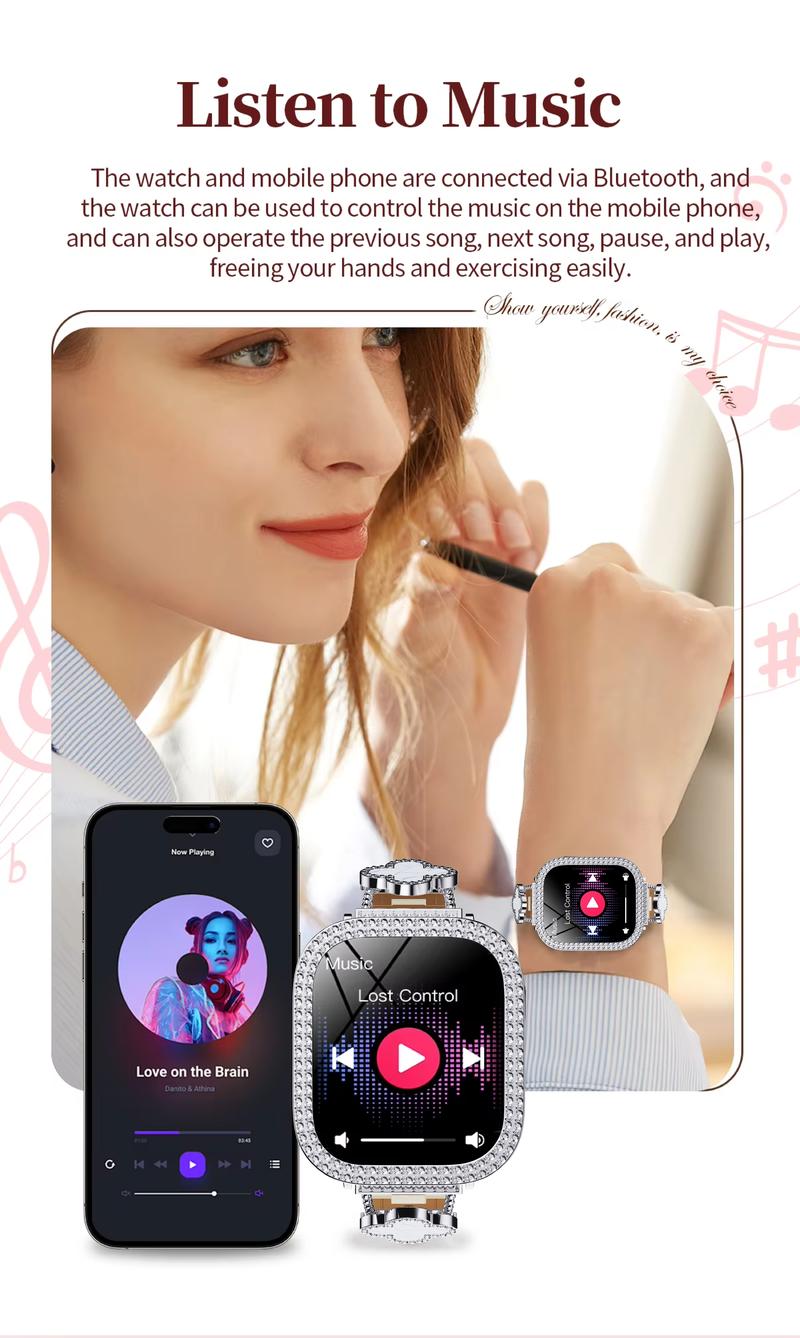 2026 Fashion Diamonds Smart Watch, Perfect Valentine's Day Gift for Men Women, Touch Screen Fitness Watch with DIY Dial, Answer/Make Call/Message, 100+ Sport Modes, Activity Tracker for iPhone Android, Royal Gold