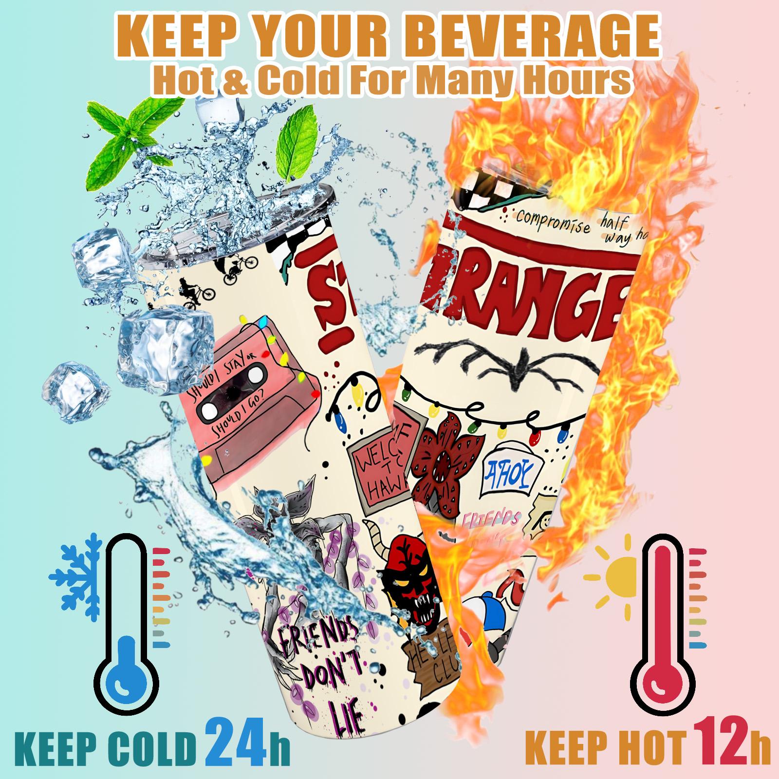 1 Pc 20oz Skinny Vacuum Cup, Tumbler, Funny Dad Tumbler, Insulated Travel Drinkware, Retro 80s sci fi doodle collage, monster art, double wall steel, leak proof lid, keeps hot 12 hours, cold 24 hours, movie fan gift, gift for friends