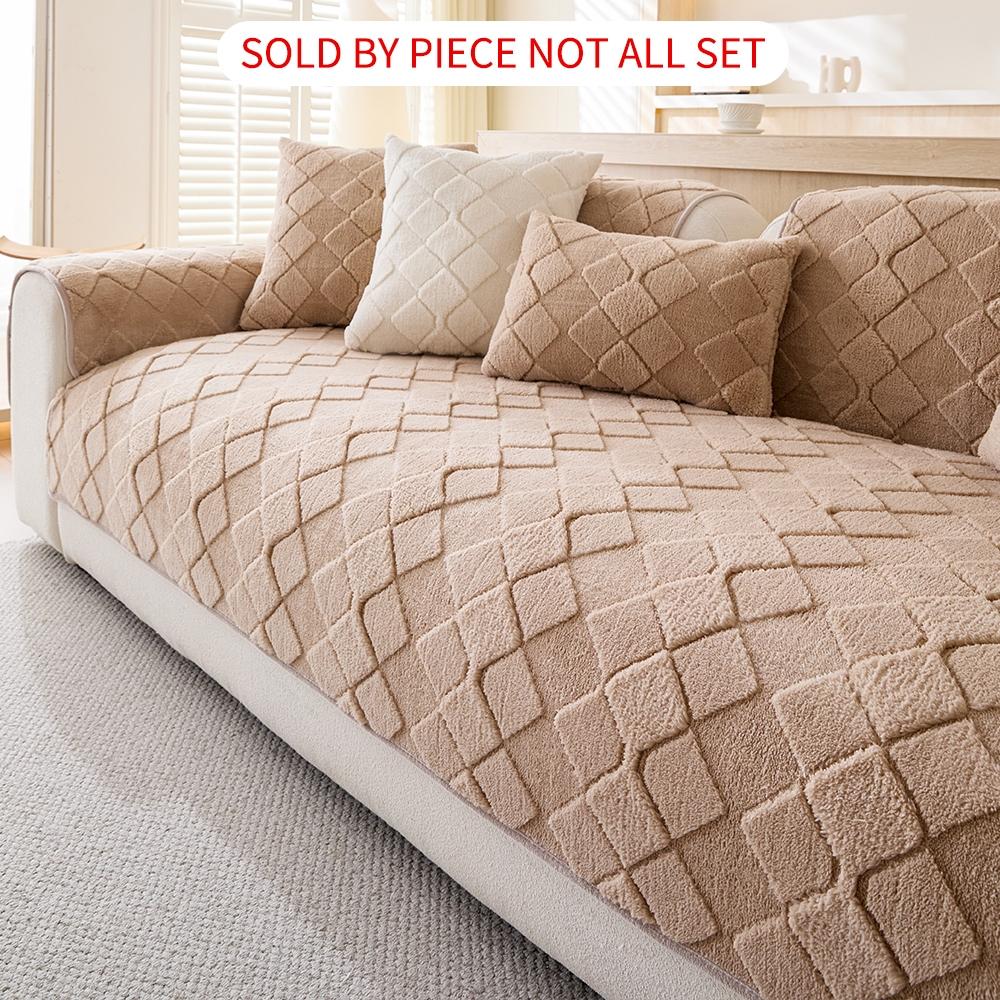 Modern Plush Diamond-Pattern Quilted Sofa Cover, Dustproof, Soft & Pet-Friendly Polyester Protector for Single-Seat to L-Shaped Couches