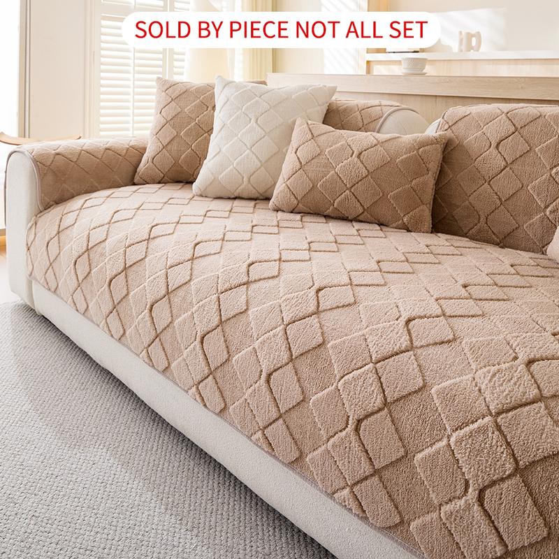 Modern Plush Diamond-Pattern Quilted Sofa Cover, Dustproof, Soft & Pet-Friendly Polyester Protector for Single-Seat to L-Shaped Couches