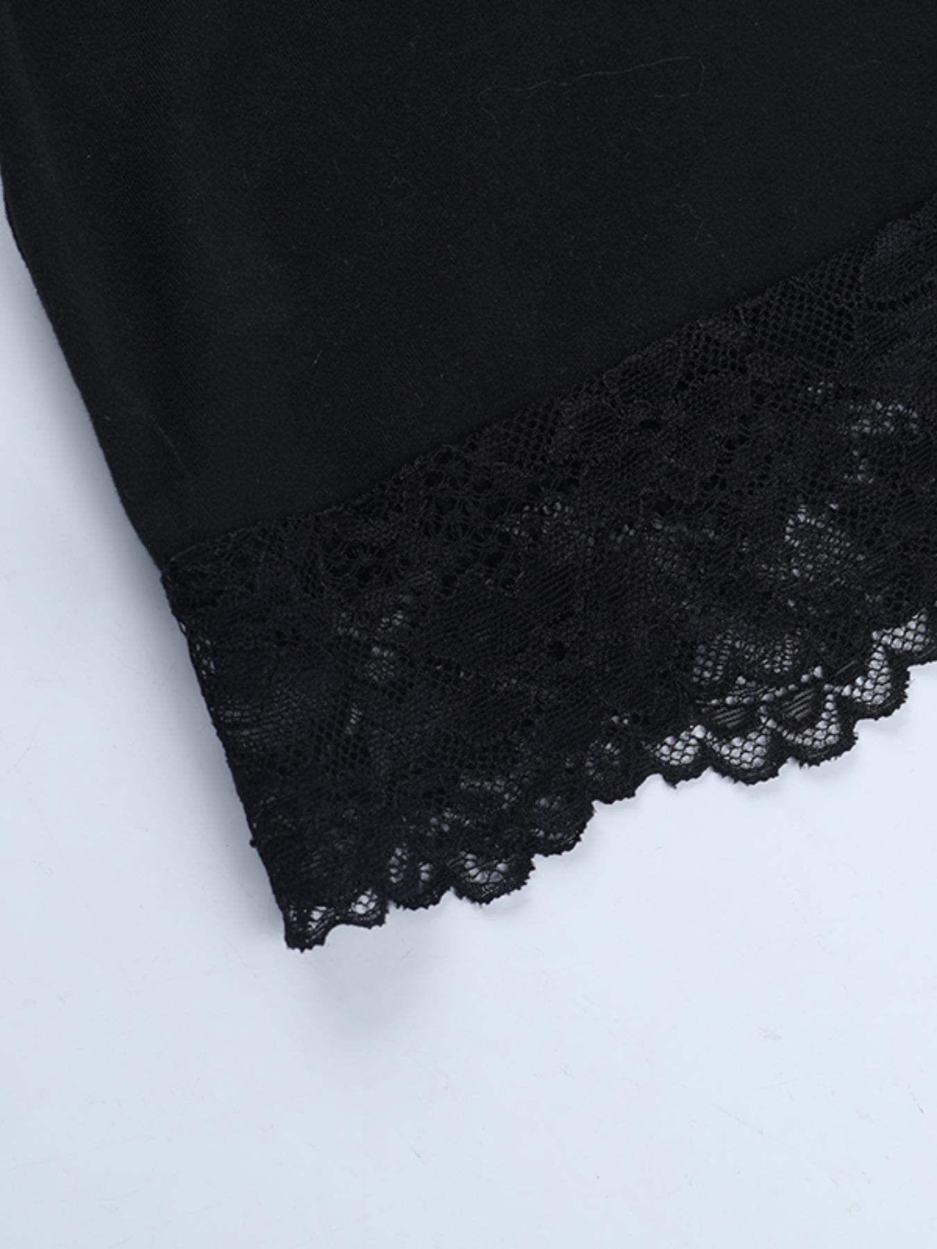 Women's Solid Lace Patchwork One Shoulder Long Sleeve T-Shirt, Sexy Fitted Casual Top, Perfect for Daily Wear Womenswear