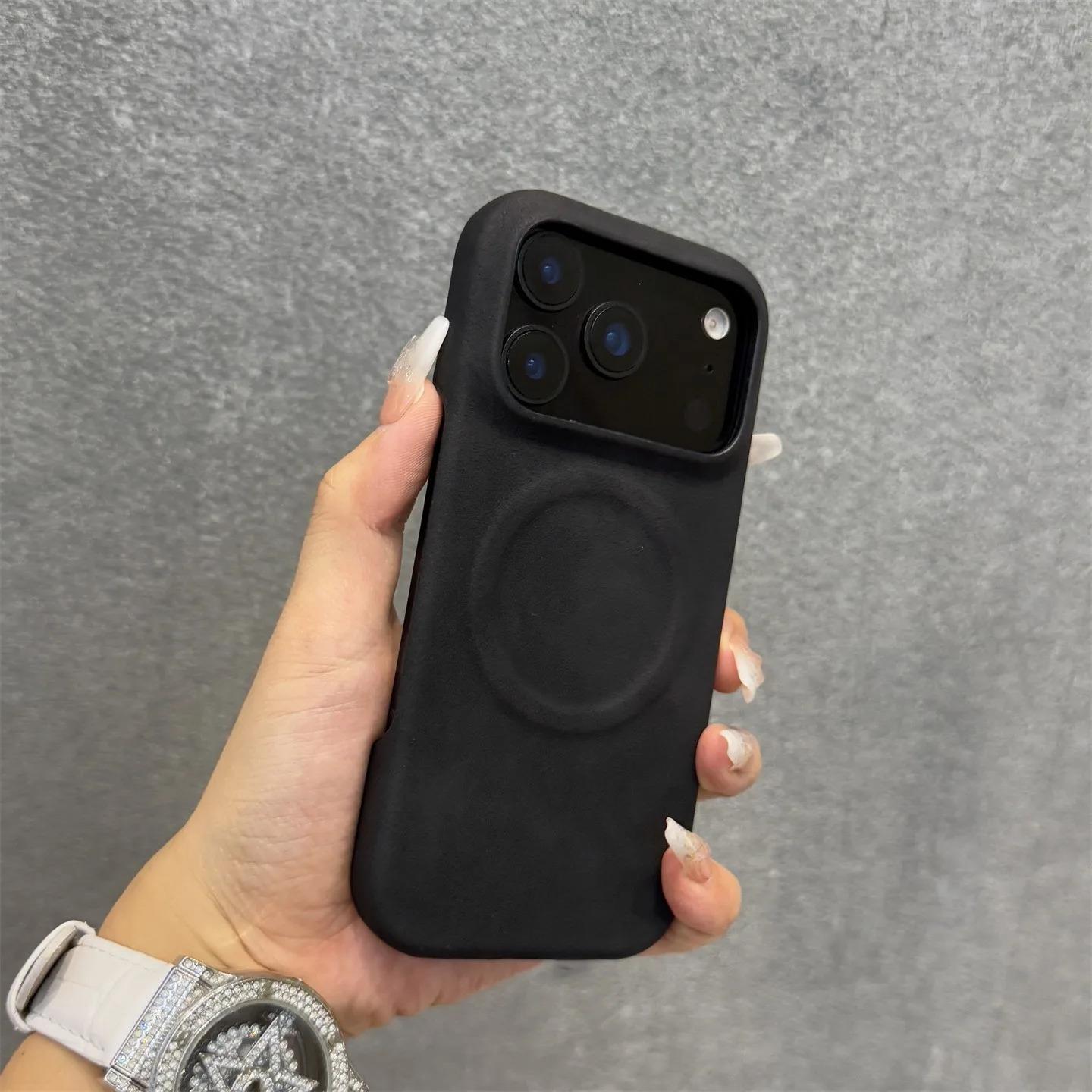 Luxury Sheepskin Feel Leather Magnetic Case For iPhone 17 Pro Max 13 12 14 15 Plus 16 Pro Max 17 Air For Magsafe Matte Cover