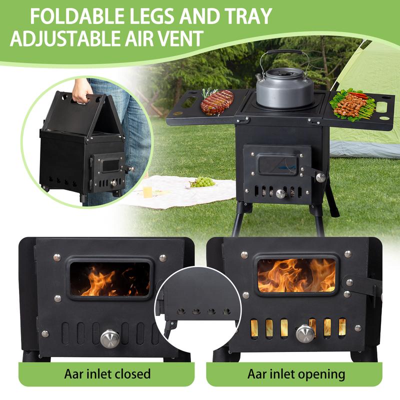 Camping Wood Stove, Outdoor Portable Tent Wood Burning Stove with Stainless Chimney Pipes, Tent Stove Jack & Gloves for Outdoor Camping Cooking and Heating (Black) Camping Wood Stove, Outdoor Portable Tent Wood Burning Stove with Stainless Chimney Pipes, Tent Stove Jack & Gloves for Outdoor Camping Cooking and Heating (Black)