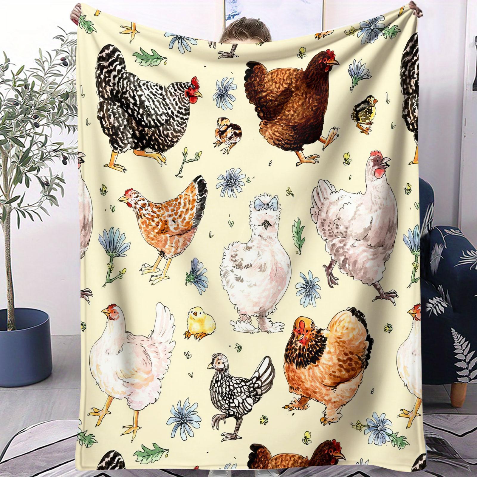Painted Chicken Pattern Blanket, Suitable for All Seasons, Suitable for Beds, Sofas, Cars, Room Decorations, and Gifts, Suitable for Children and Adults, Decorative Giftable Blankets