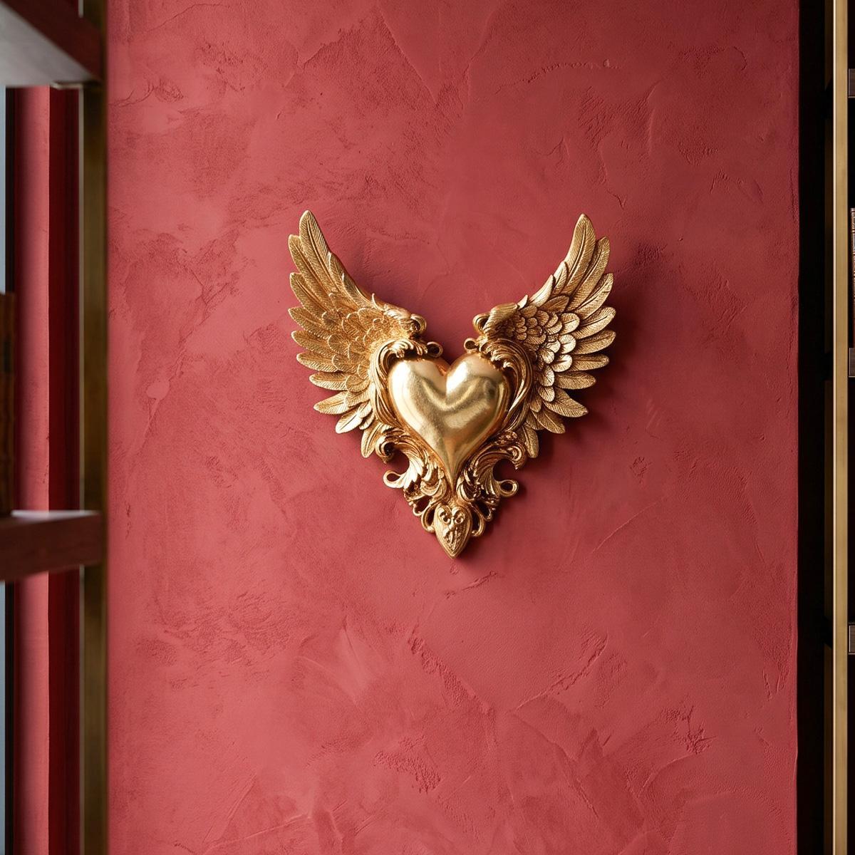 European Gold Resin Heart Wing Wall Hanging Decor, Living Room Entryway Wall Ornament, Contemporary Style, Home Wall Decor, Sofa Background Wall Decoration