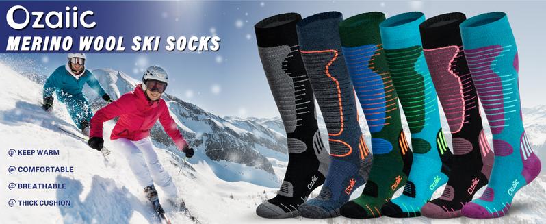 Merino Wool Ski Socks Mens Womens 2 Pairs for Skiing, Snowboarding, Thermal Knee High Winter Warm Sports Performance Socks Breathable Comfortable