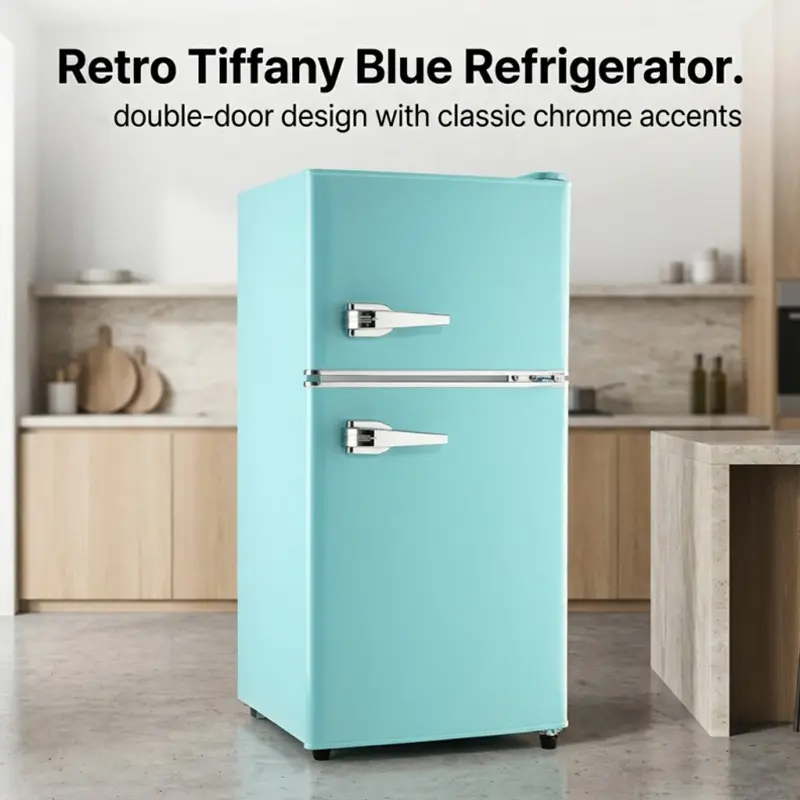 Tiffany Blue Retro Mini Fridge, 3.5 Cu.Ft 2 Door Compact Refrigerator with Freezer, Aesthetic Mini Fridge for Bedroom Dorm Apartment