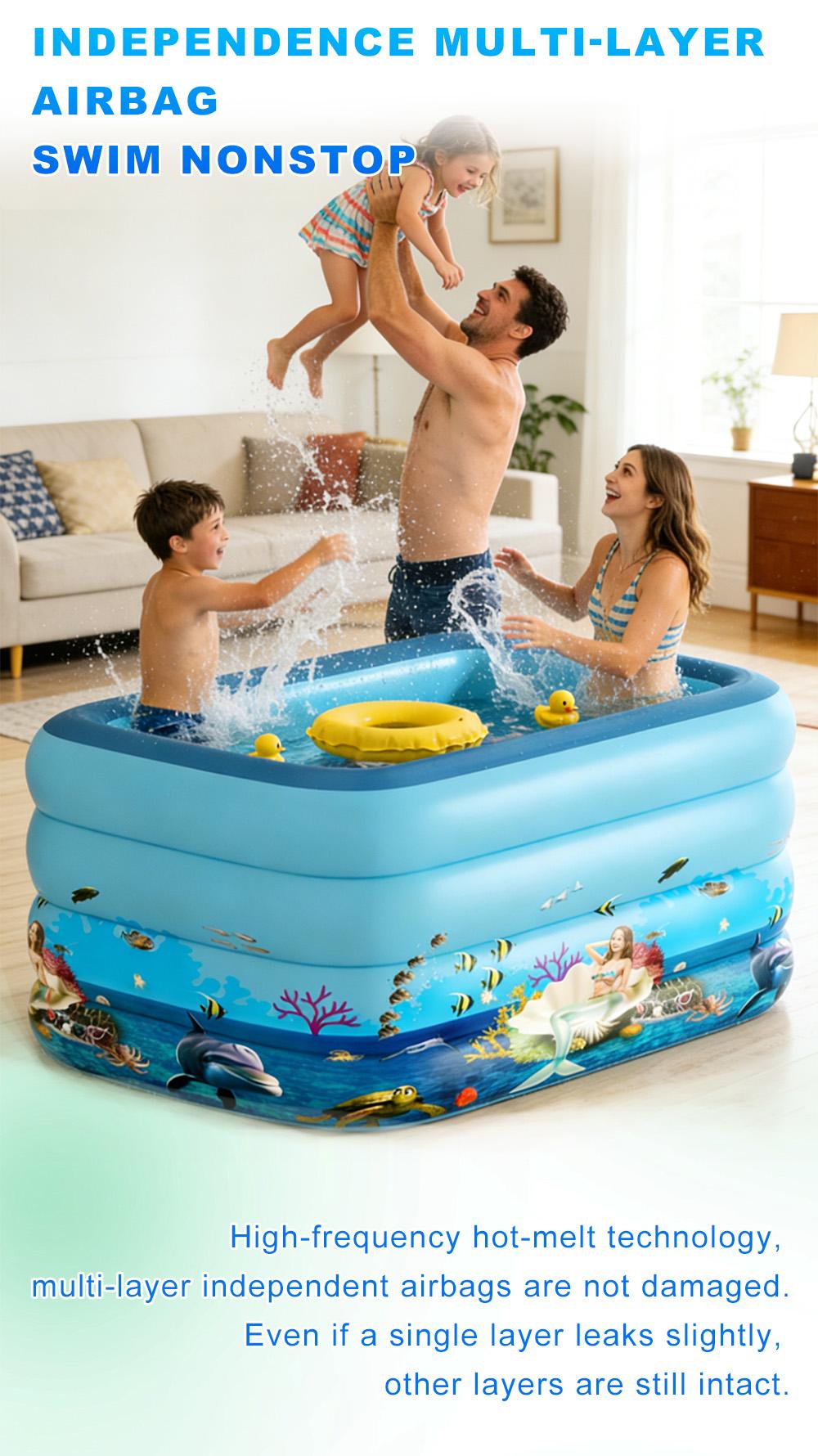 Inflatable Pool for Kids and Adults, Oversized Thickened Family Blow Up Pools, Rectangular Inflatable Swimming Pool for Backyard, Outdoor, Garden, Summer Water Party (120X60X22IN 3-Floor)#SummerVibes