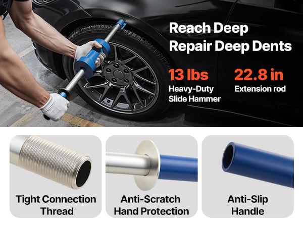 VEVOR Heavy-Duty Paintless Dent Removal Kit, 13 lbs 14-in-1 Slide Hammer Tool for Cars & Trucks, Hardened Metal Auto Body Repair with Curved Hooks, Extension Rod, Non-Slip Handle, Carrying Case, Multiple Tools, No Shop Visit Required VEVOR Heavy-Duty Paintless Dent Removal Kit, 13 lbs 14-in-1 Slide Hammer Tool for Cars & Trucks, Hardened Metal Auto Body Repair with Curved Hooks, Extension Rod, Non-Slip Handle, Carrying Case, Multiple Tools, No Shop Visit Required