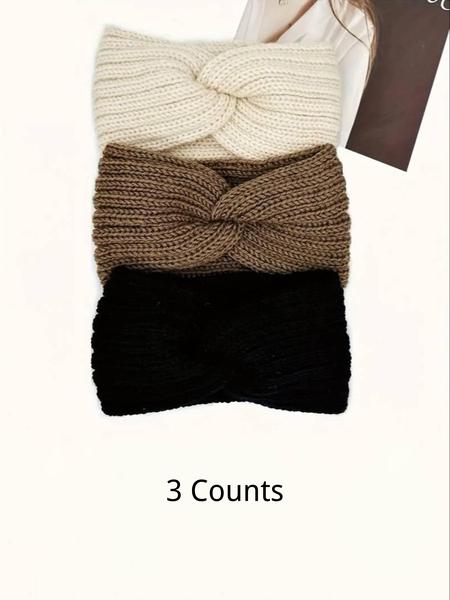 Women's Warm Knit Headband Set, Knotted Headband, Triple Knot Design, Classic Colors, Perfect for Autumn Winter Outdoor Daily Wear
