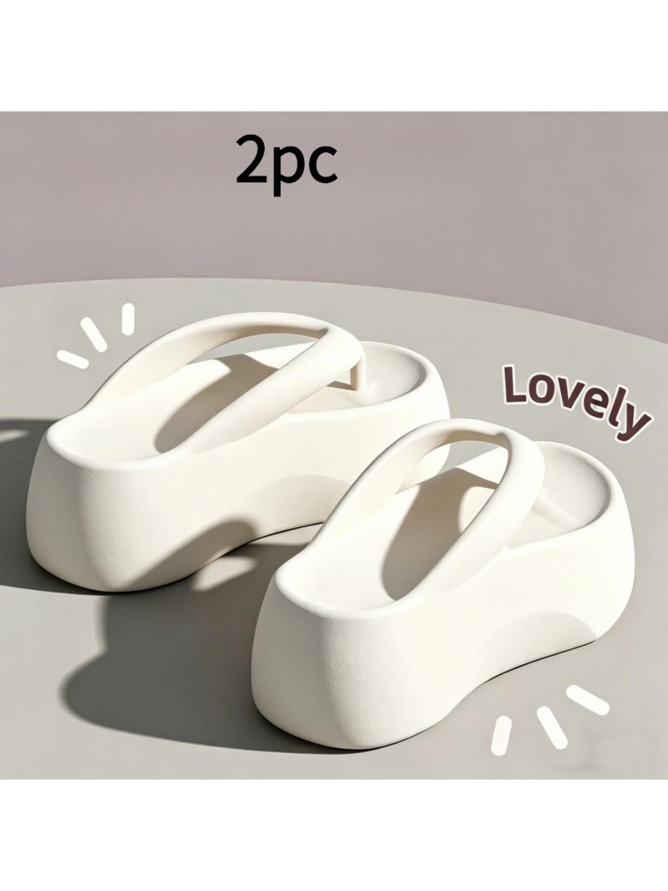 1 pair of thick-soled EVA flip-flops for women, summer outdoor wear, non-slip, height-increasing home sandals Footwear