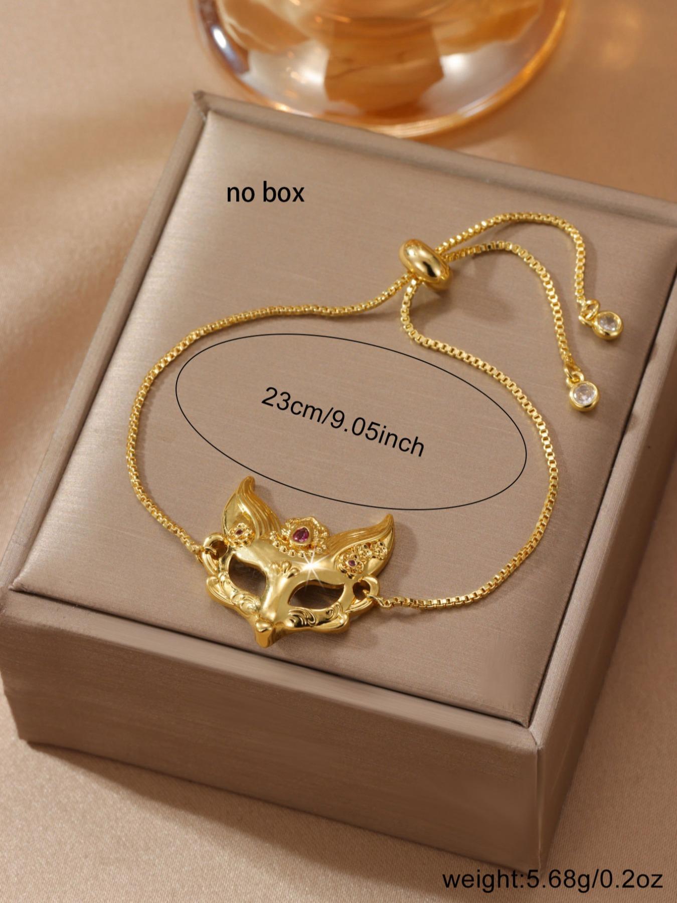 Women's Rose Zircon Fox Mask Vintage Adjustable Decorative Bracelet, Elegant Fashion Accessory for Daily Wear