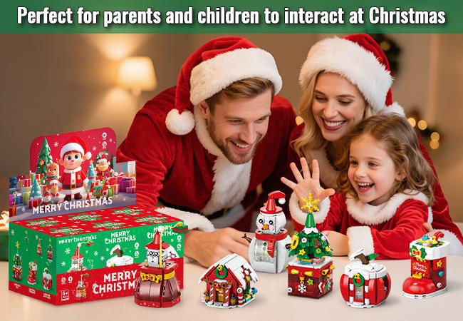 Festive Holiday Decor with SANTA CLAUS'S LUCKY BAG,CHRISTMAS APPLE HOUSE,CHRISTMAS HOUSE,CHRISTMAS TREE,CHRISTMAS SNOWMAN,CHRISTMAS STOCKINGS,With lights and music STEM Toy Christmas Gifts Boy/Girl gifts Decoration Ornaments Ornaments Decoration