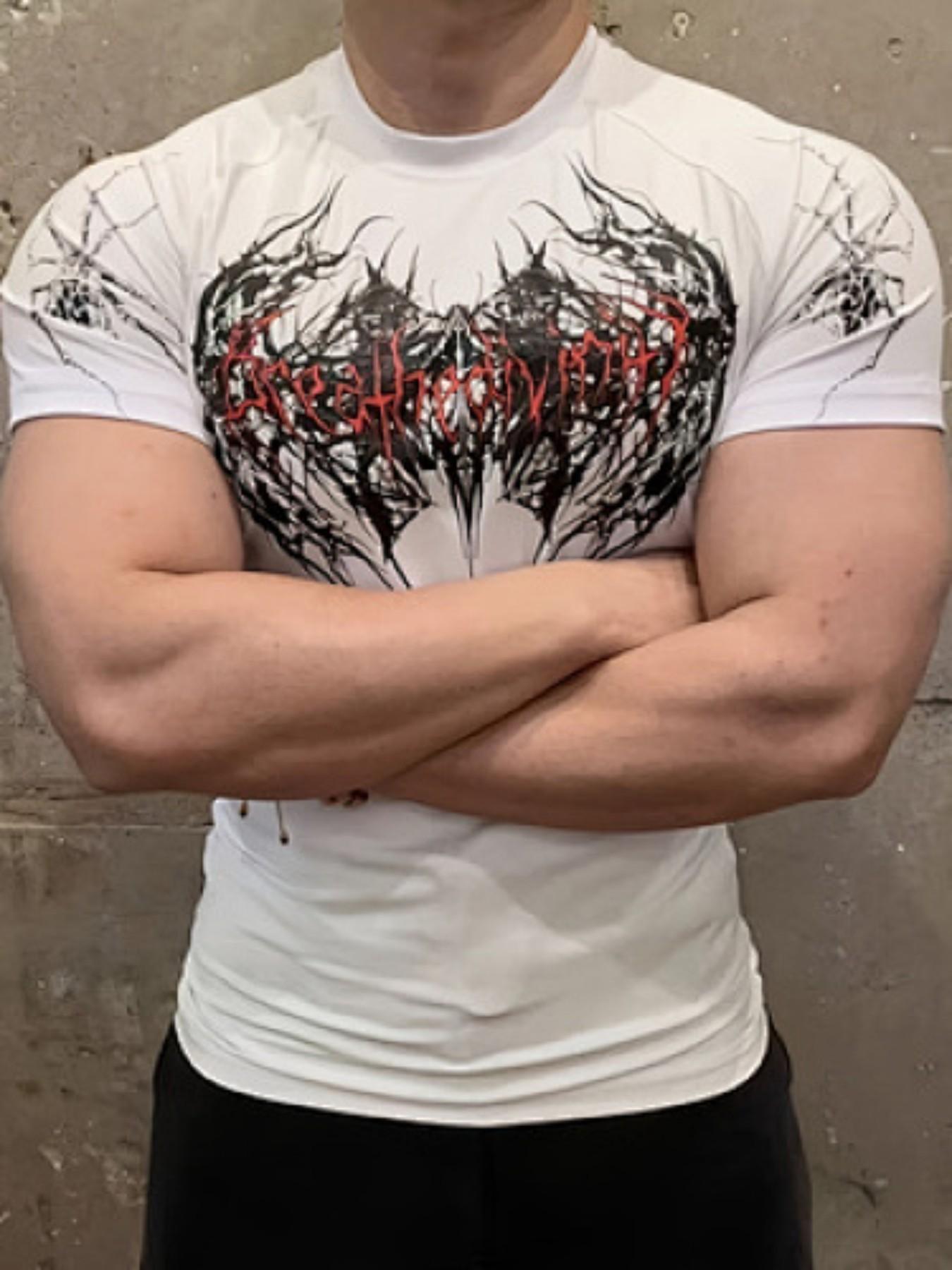 American Gothic Spider Print Gym Fit Short Sleeve High Stretch Quick Dry Sport T-Shirt, Streetwear Muscle Men Workout Top