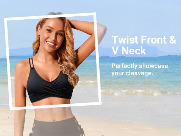 Holipick Women's Twist Front Bikini Top - Push Up Bathing Suit Top Padded Swimsuit Top