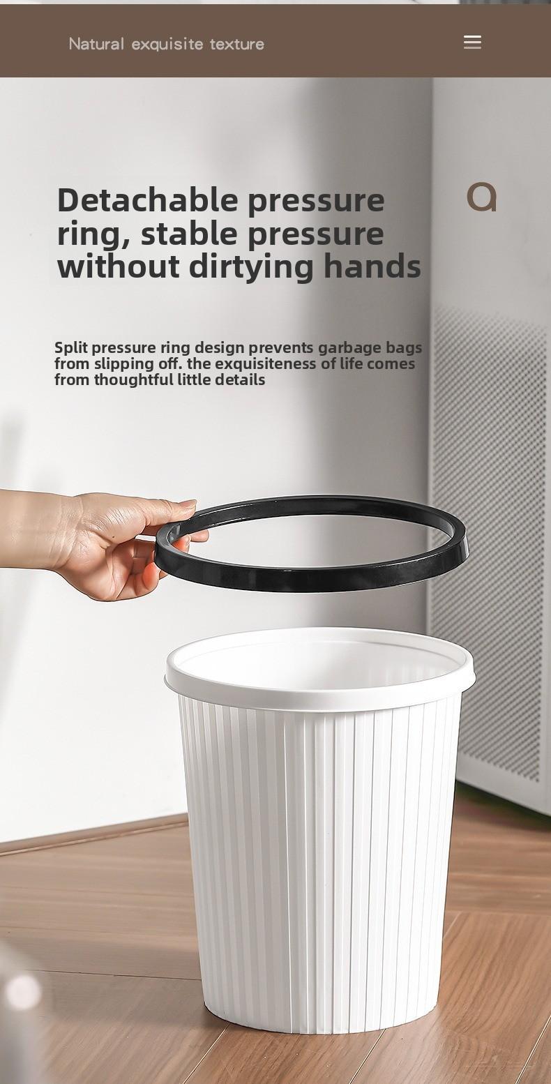 Large household open-top paper basket with press ring, suitable for kitchen, bathroom, and living room, striped, creative, minimalist style trash can