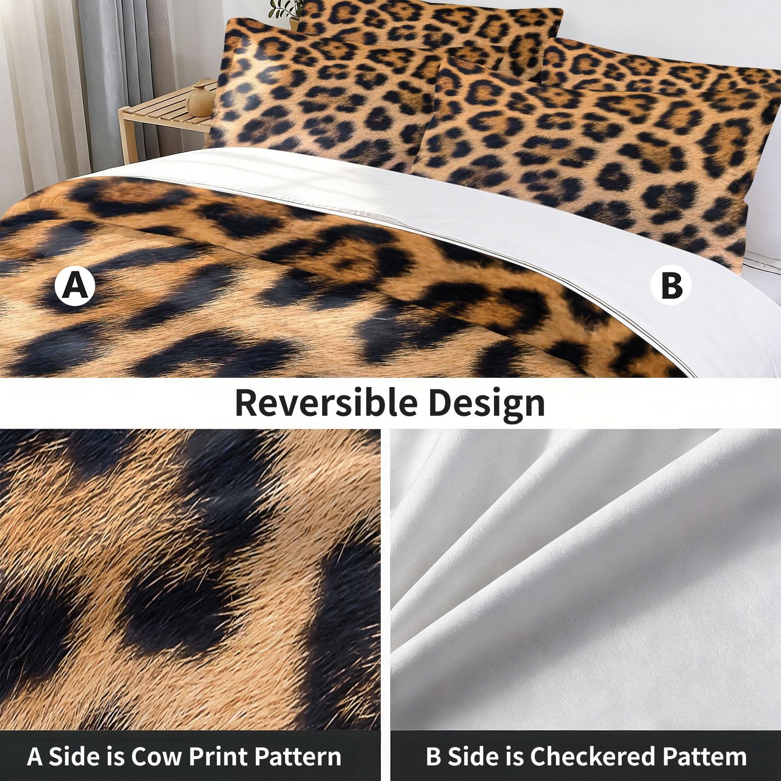 Leopard Print Comforter Set,Soft Microfiber Bedding Set with Pillowcases,Africa Leopard Pattern Duvet Set for Kids Boys Girls Children Women Bedroom Decorative,Full Size