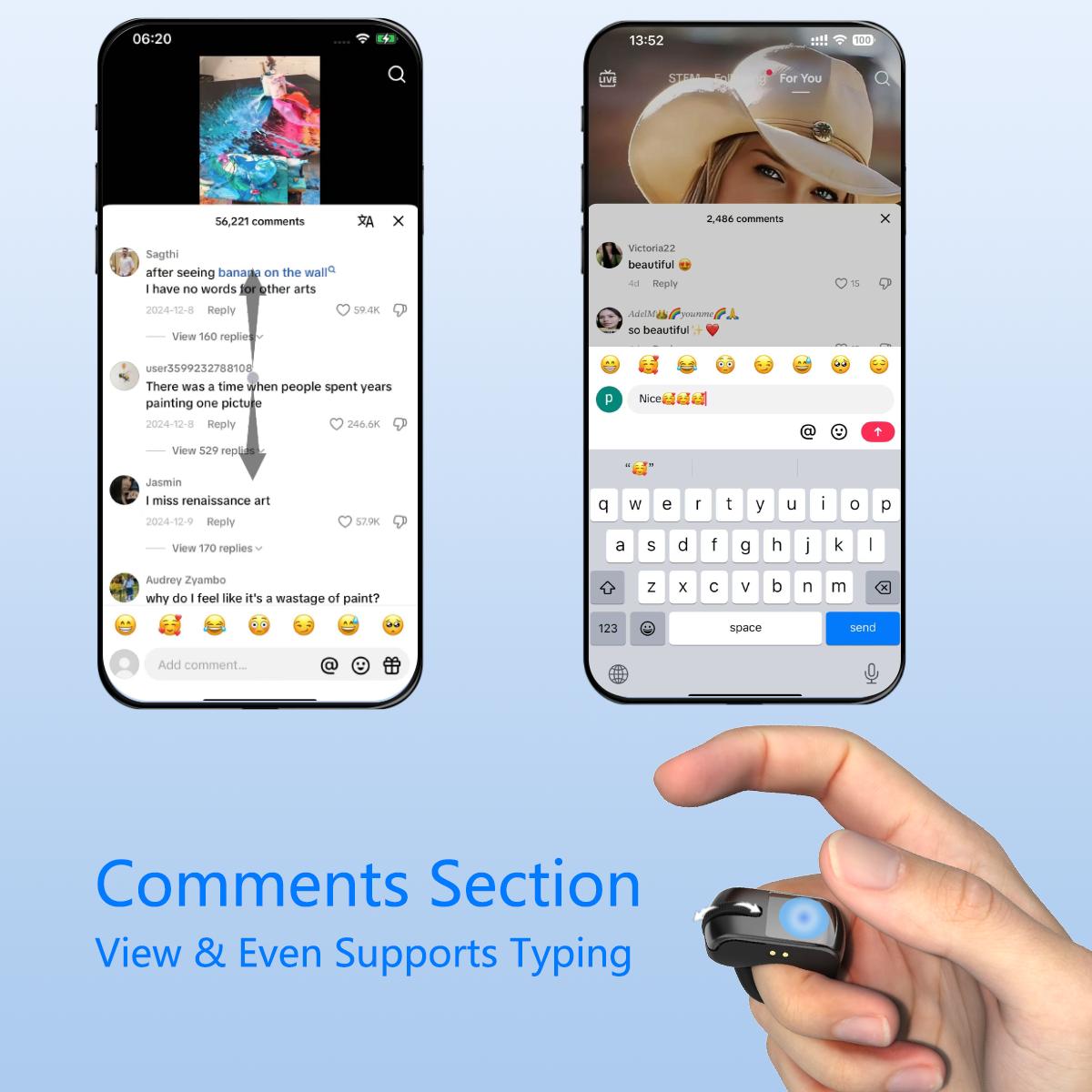 ZOZVO Bluetooth Remote Control Scrolling Ring Finger Air Mouse with Touchpad for Tik_tok Instagram YouTube,Video Scroller & Page Turn for Kindle APP, Remote for PowerPoint Slide,Selfie,Smart Mouse for Android,iOS and PC,Laptop,Mac,Tablet