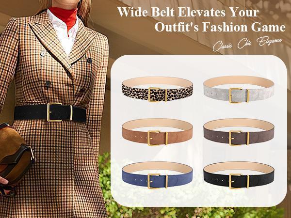JASGOOD Women Wide Chunky Belt for Dresses Fashion Thick Suede Belt with Gold Buckle