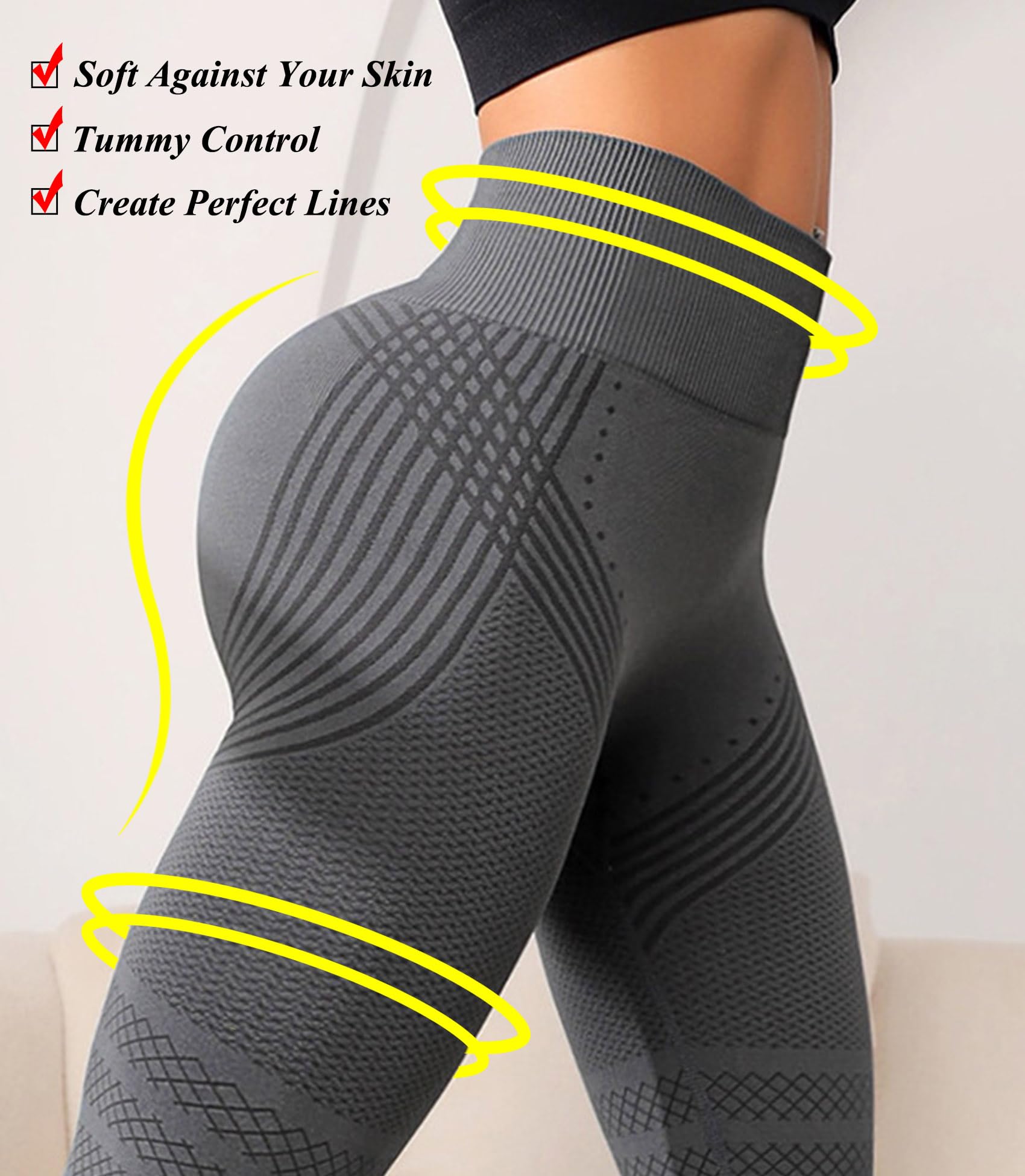 RICH BRIA 3D Scrunch Butt Lifting Leggings - High Waisted Compression Seamless Tummy Control Butt Sculpting Workout Pants Anti Cellulite Yoga Tights for Women - Firm & Smooth Gym Activewear XS-4XL