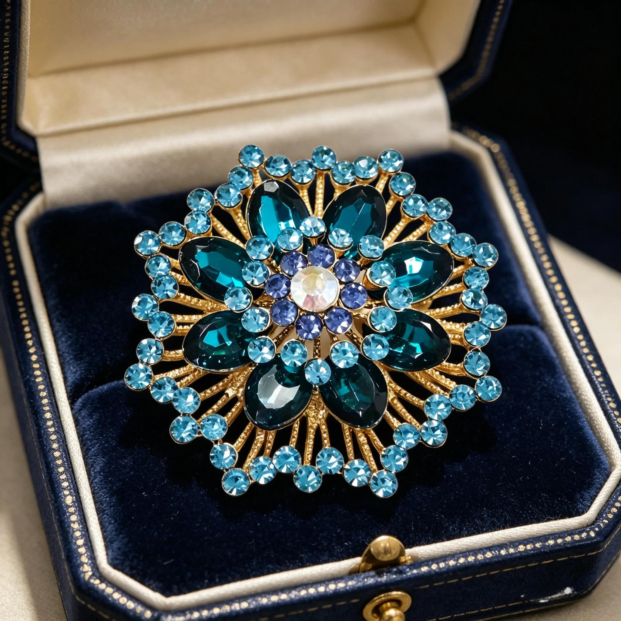 1PC Luxury Look Flower Motif Blue Brooch with Polished Finish - Steel Composite Fashion Clothes Accessory, Ideal for Casual Parties, Banquets, Holiday Party Gifts
