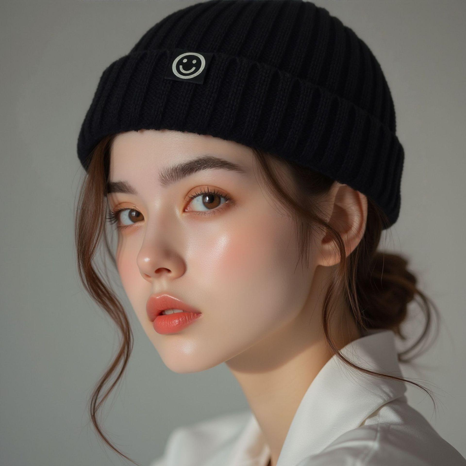 Smiley Face Knit Beanie, Unisex Casual All-Season Hat, Soft Elastic Ribbed Design, Cute Embroidered Smiley, Plain Color Trimmed Edge