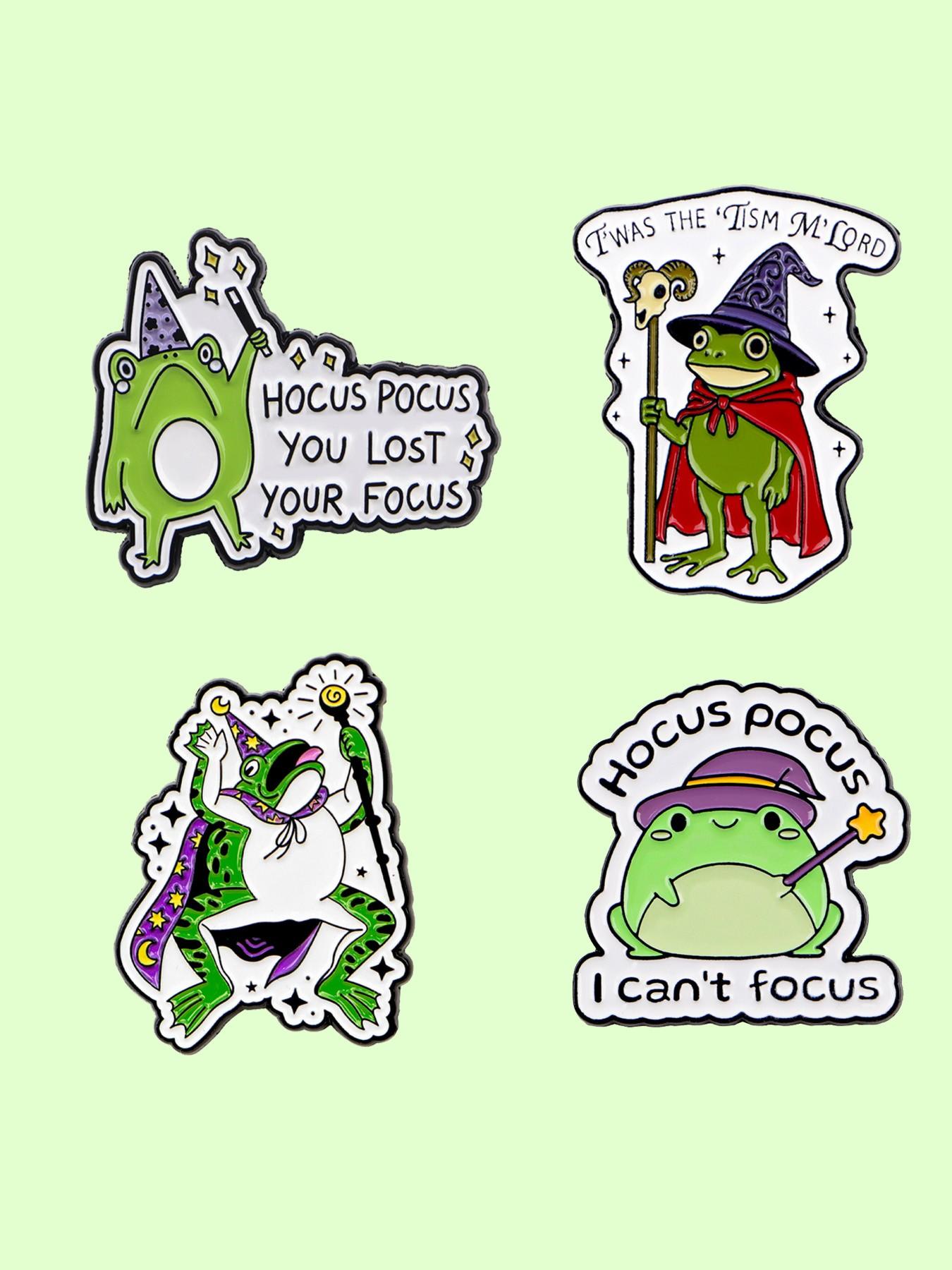 4pcs/set Frog Wizard Badges, Cute Animal Print Pins, Perfect Gift for Family Friends, All-Season Fashion Accessory