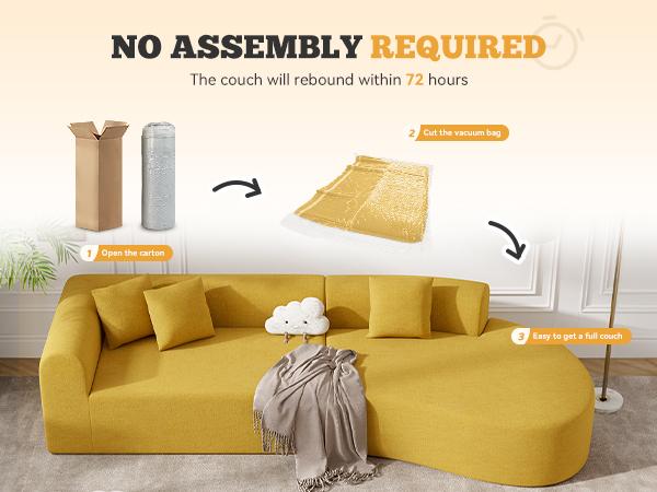 【2 Packages shipping】126" Modular Sectional Sofa, Modern Cloud Curved Couch with Deep Seat, Upholstered Oversized Couches for Living Room, No Assembly Required, Beige Chenille Fabric, 1PCS