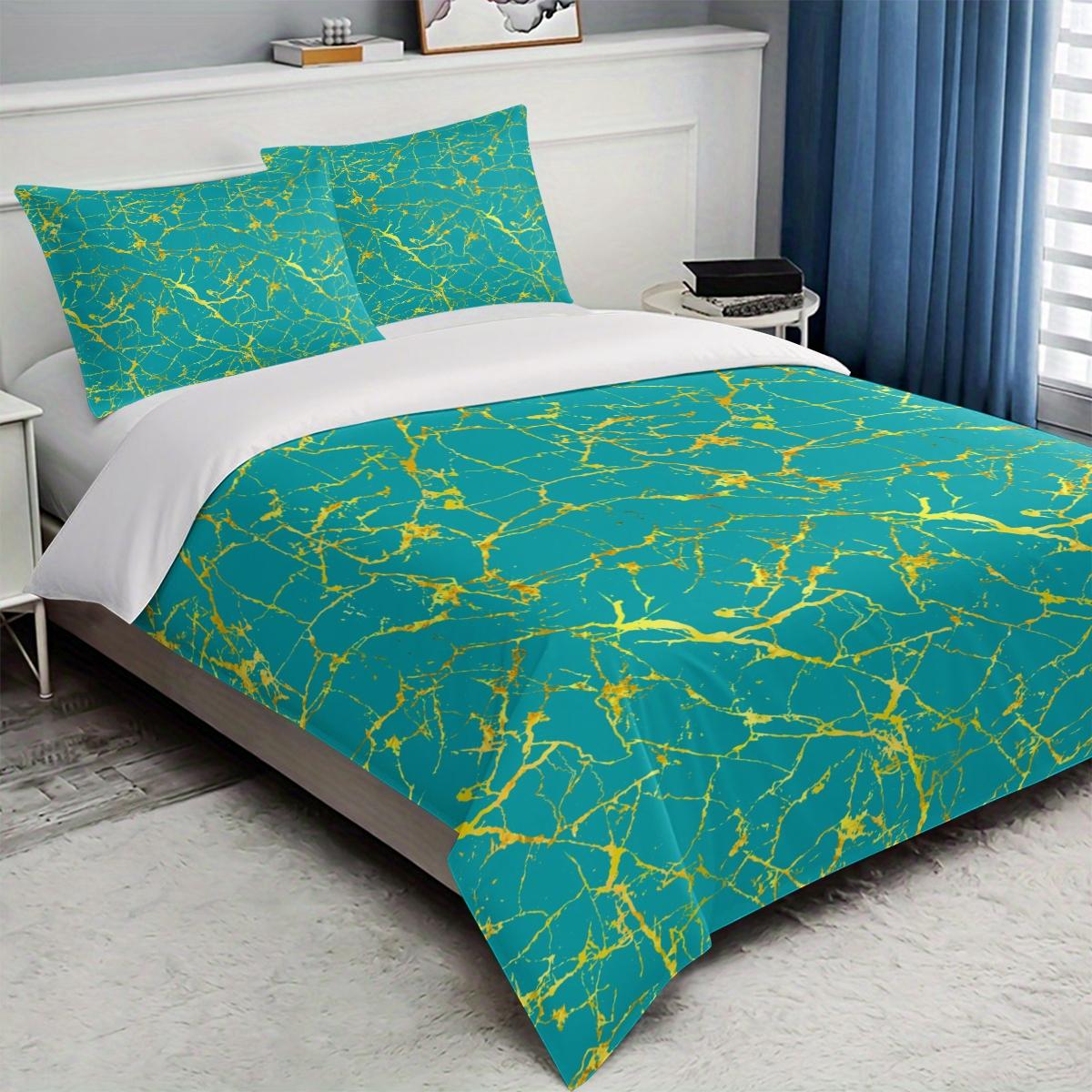Marble Pattern Bedding Set, Includes Duvet Cover and Two Pillowcases, 100% Polyester, Suitable for Bedroom and Guest Room, Decorative Bedding Set