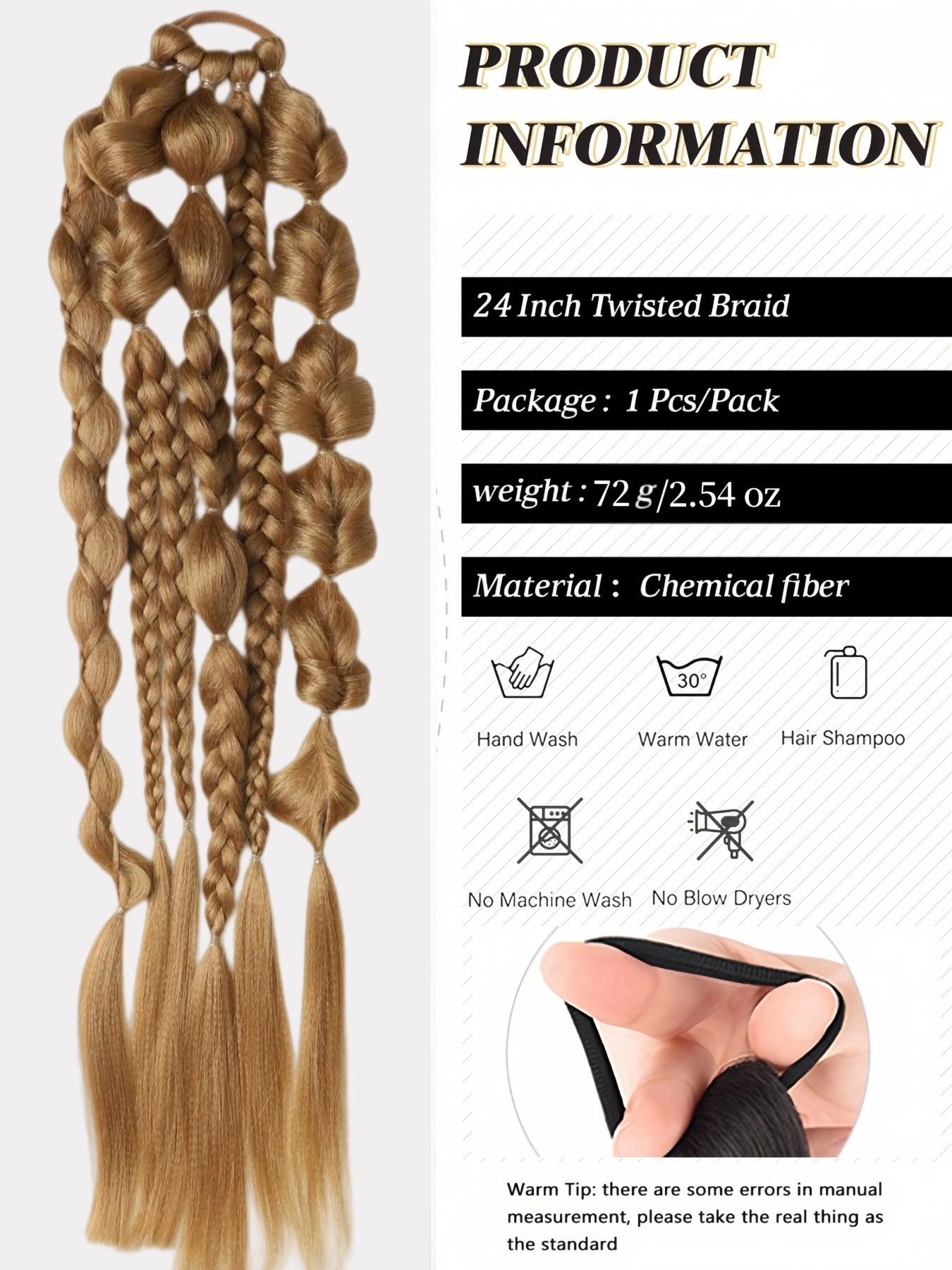 1 Piece Bubble Braid Ponytail Extension,  Hair Tie 24 Inch Braided Wrap Around Long Hairpieces Women Daily Wear Fashion Hair Accessories, Long Pre-styled Multiple Braided Ponytail Hairpiece for Women Daily Party Festival Use, Multiple Colors Available