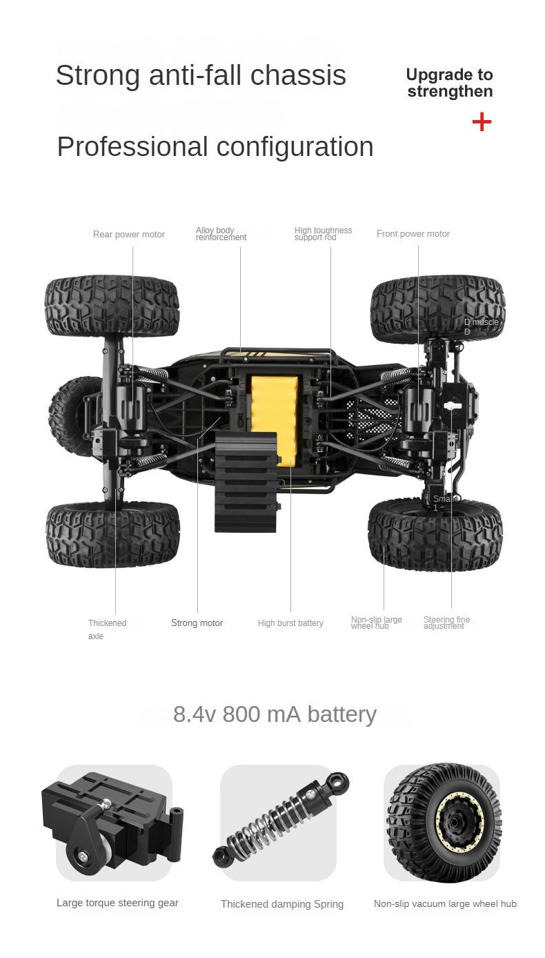 Oversized four-wheel drive alloy remote control car off-road vehicle climbing monster truck high-speed racing boy charging toy car