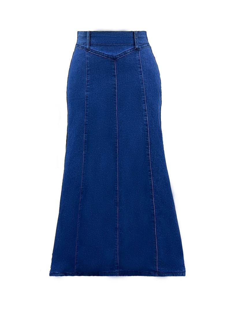 Elastic Washed Casual Denim Midi Skirt for Women, All-Season Wearable A-Line Design, Perfect for Daily & Dates