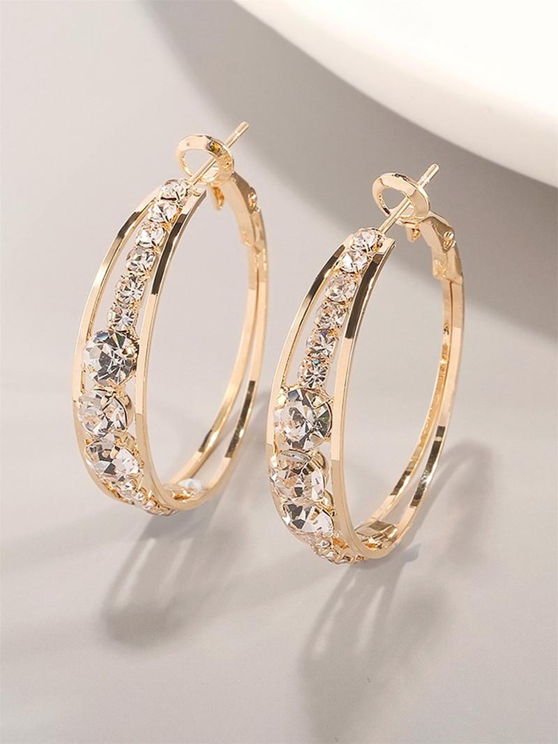Fashion Rhinestone Decorated Hoop Earrings, Lightweight Earring, Elegant Women's Anniversary Wedding Party Accessories, Minimalist Romantic Aesthetic Jewelry Gift for Her