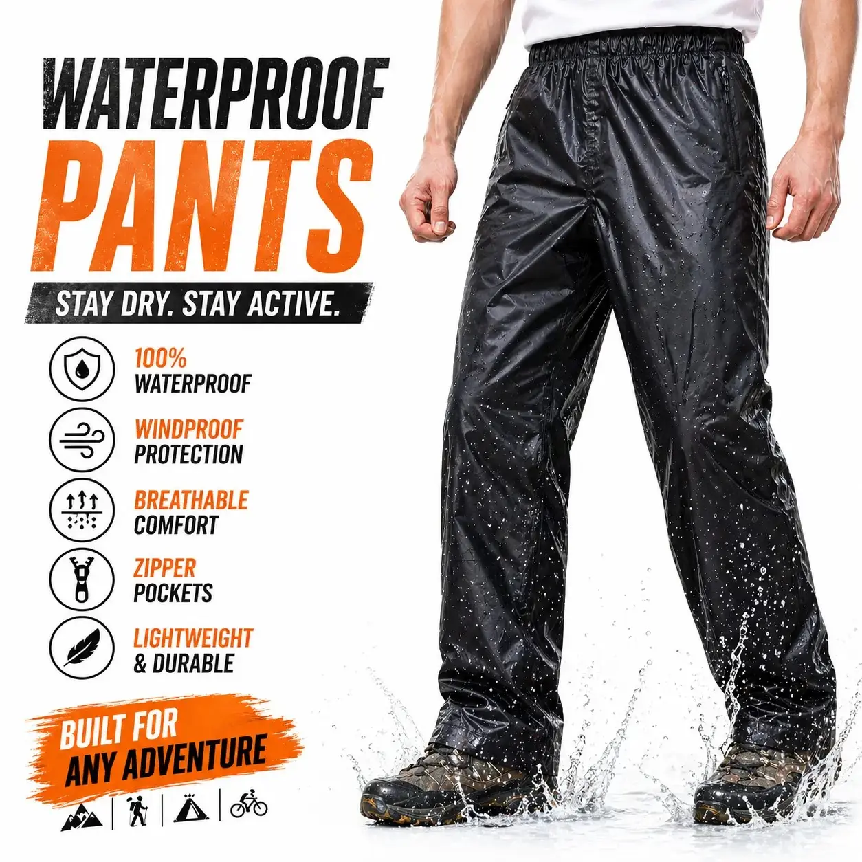 723 Waterproof Pants Men Lightweight Breathable Rainproof Bottoms Durable Rain Trousers Weatherproof Rainwear For Outdoor Hiking Camping Fishing Boating Car Washing Construction Roofing Landscaping Gardening Workwear, Holiday Gift Shirts Blue
