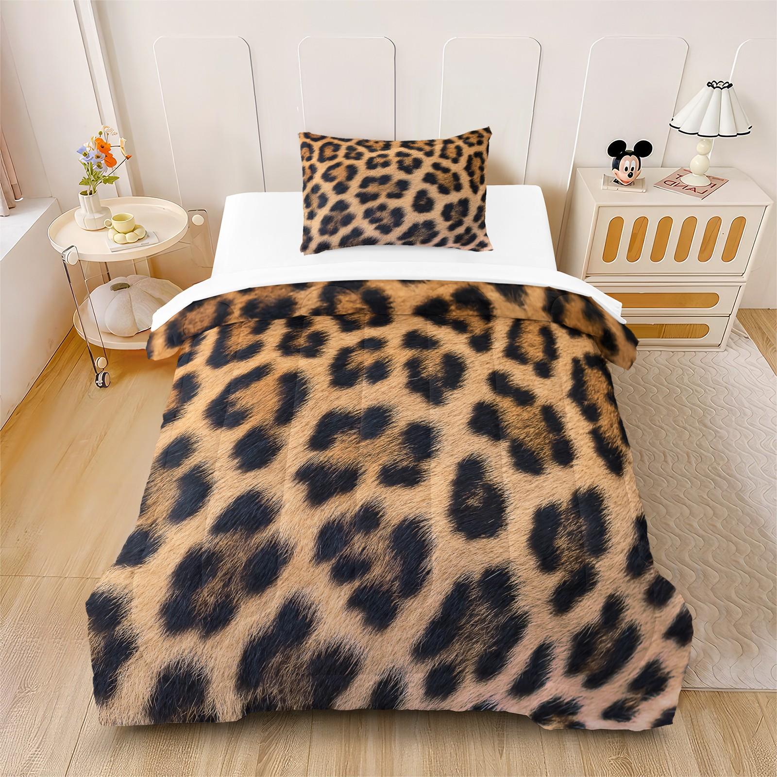 Leopard Print Comforter Set,Soft Microfiber Bedding Set with Pillowcases,Africa Leopard Pattern Duvet Set for Kids Boys Girls Children Women Bedroom Decorative,Full Size