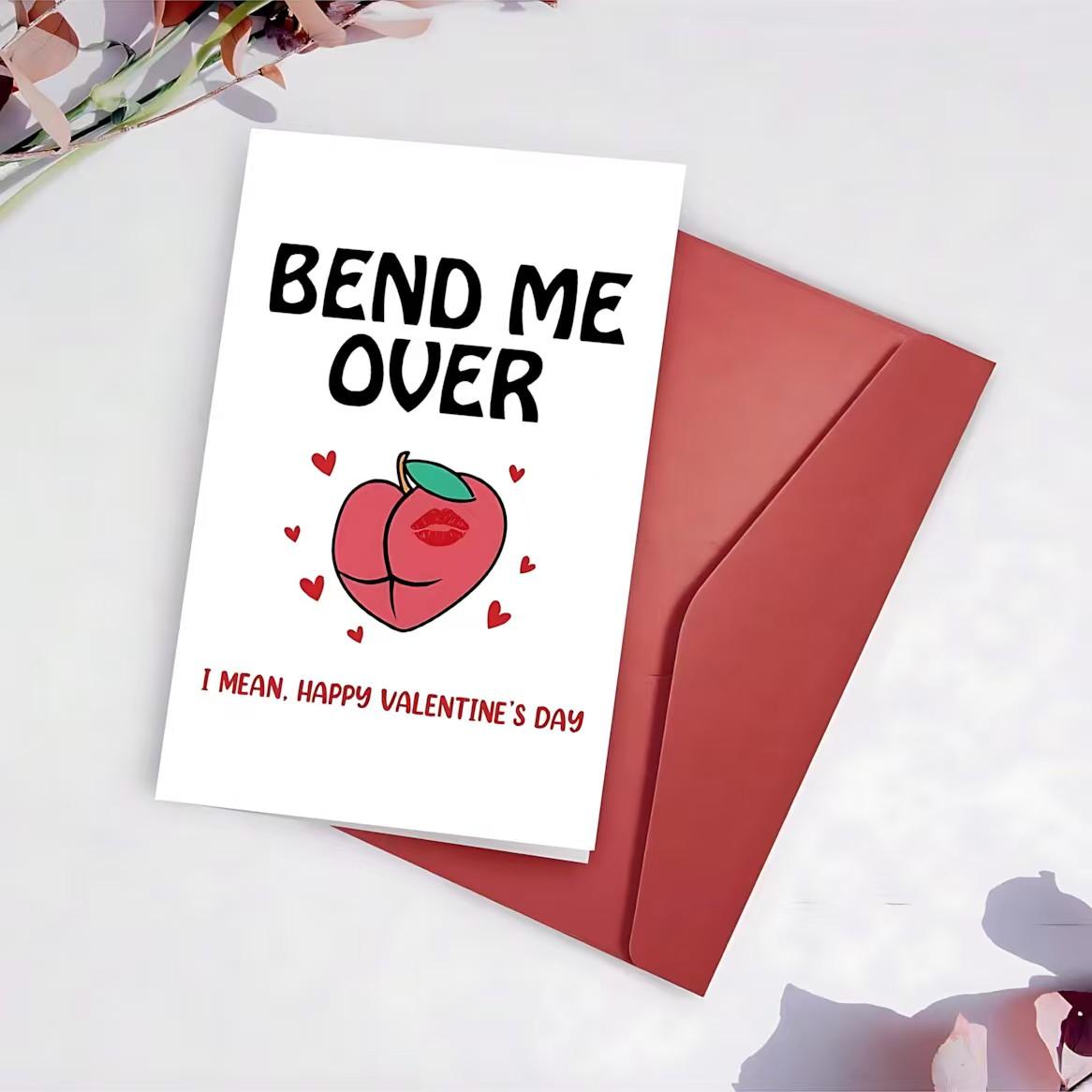 1/3/7pcs Naughty Birthday card Valentine's Day Greeting Card for Him/Her, Funny "Bend Me Over" Peach Meme Card with Blank Inside, Rude Humorous Love Note for Boyfriend/Girlfriend, Perfect Hilarious Gift to Celebrate V-Day with Flirty Fun
