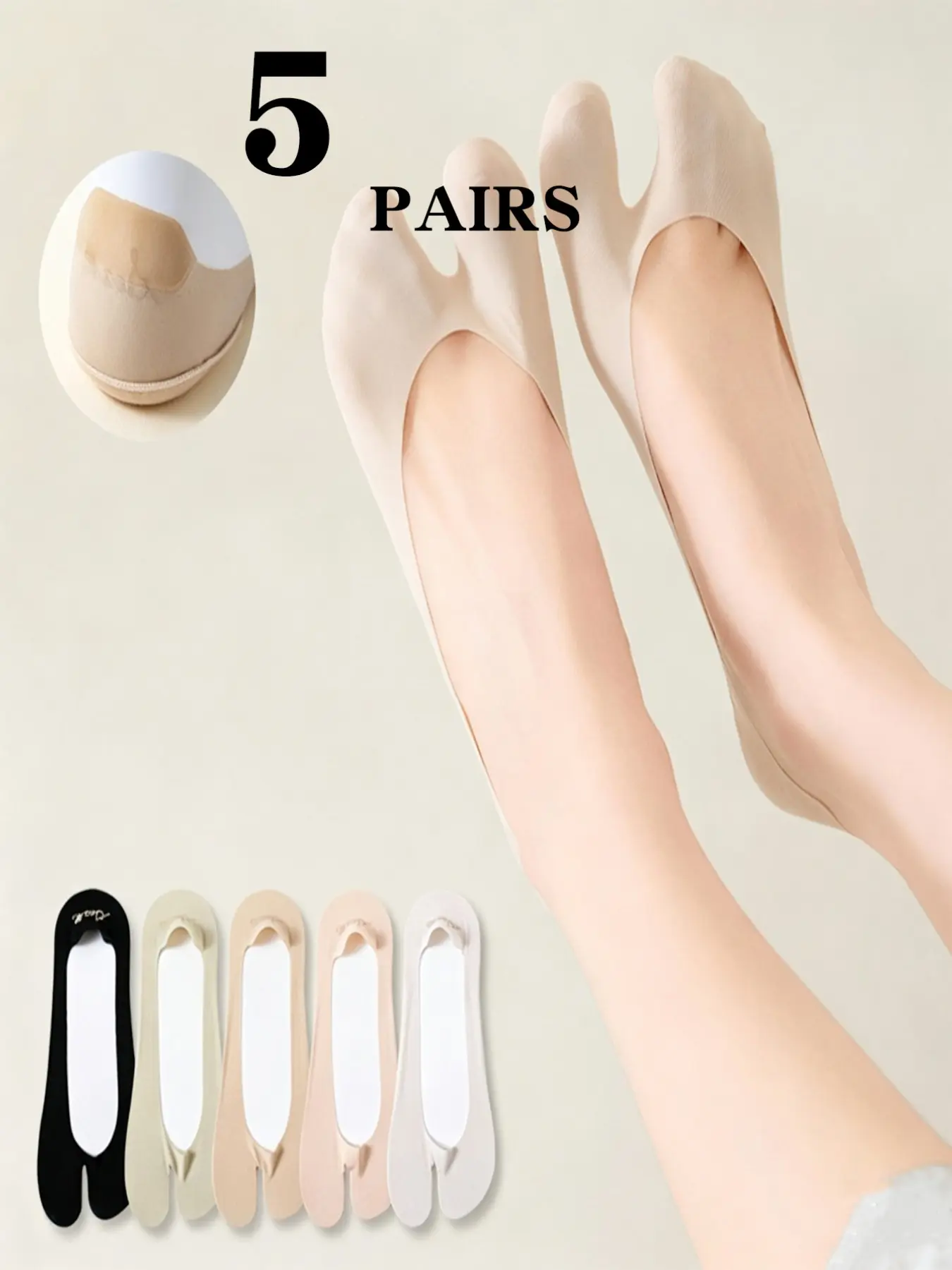 5 Pairs Invisible Two-Toe Ice Silk Crew Socks, Multipack Socks, Comfortable and Breathable, Perfect for Daily Wear, Soft and Lightweight Design