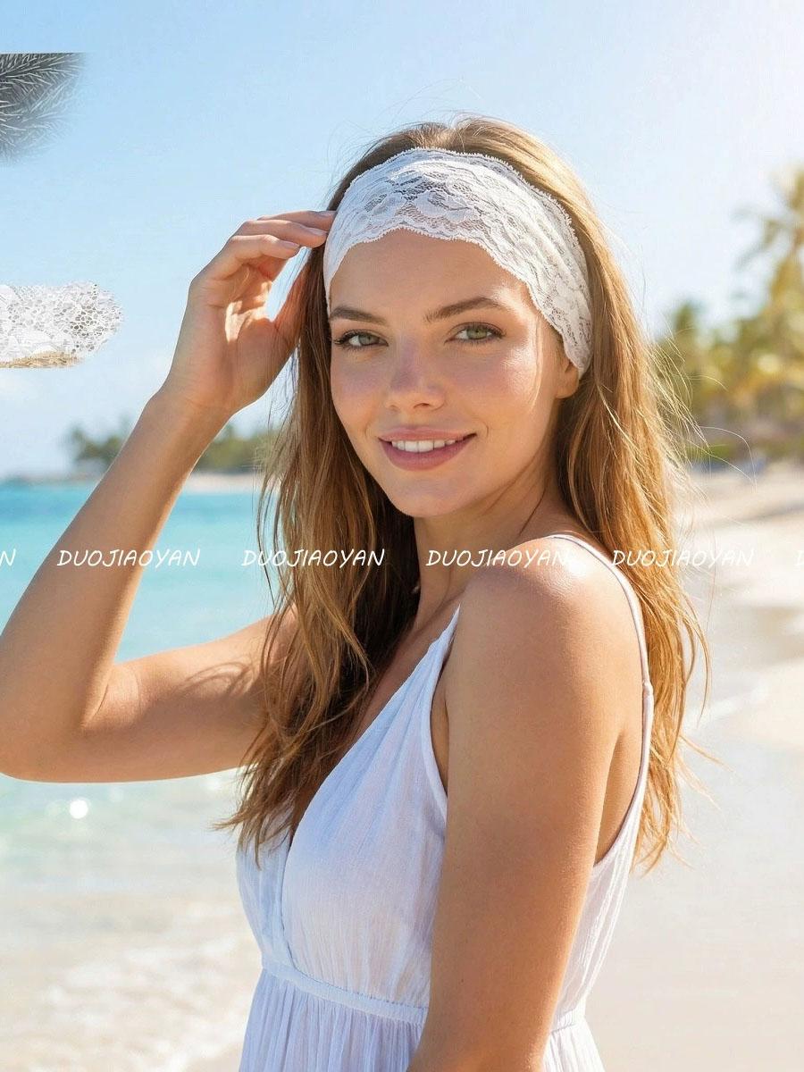 Summer Solid Color Lace Headband, Elegant French Vintage Trim Scarf, Fashion Beach Photo Accessory, 1pc Hollow Out Design