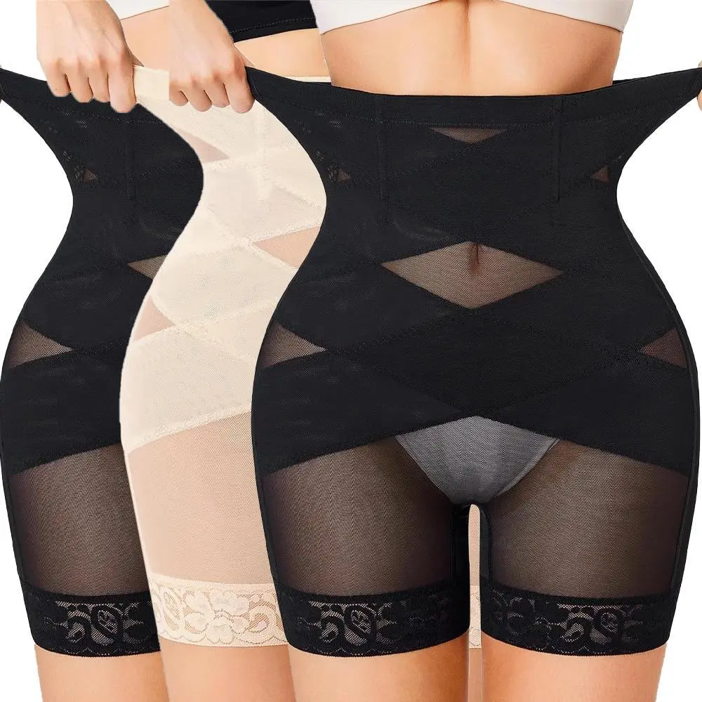 Women's High-Waist Basic Style Lace Shapewear Shorts - Tummy Control, Body Slimming, Butt Lifting, Body-Fit Leg Shaping, Belly Hiding Thigh Sculpting Panties for Everyday Elegance & Casual Wear, Solid