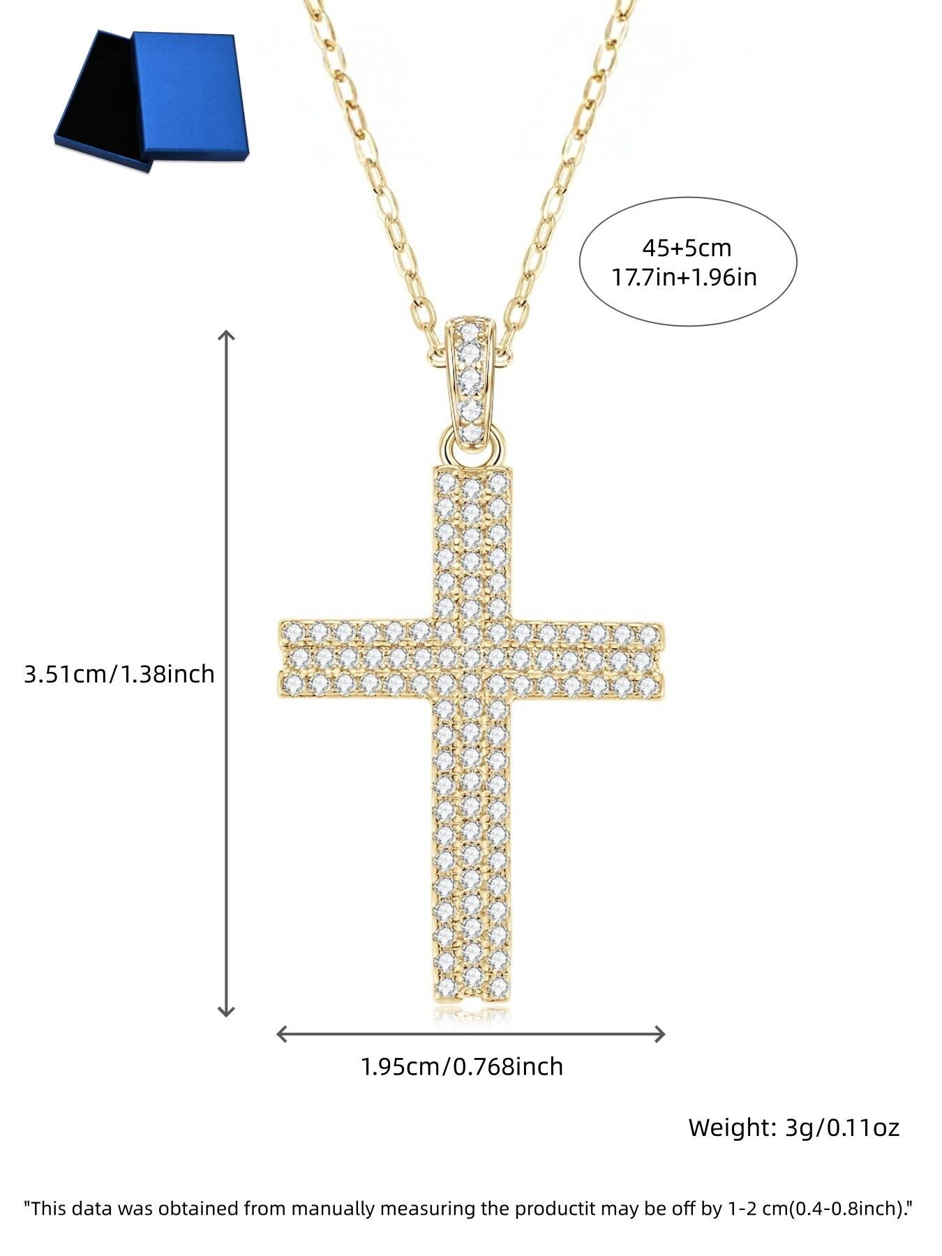 Double row diamond cross necklace, ice cut CZ diamond Christian cross pendant, 14K gold-plated hip-hop men's and women's religious jewelry, baptism confirmation gift