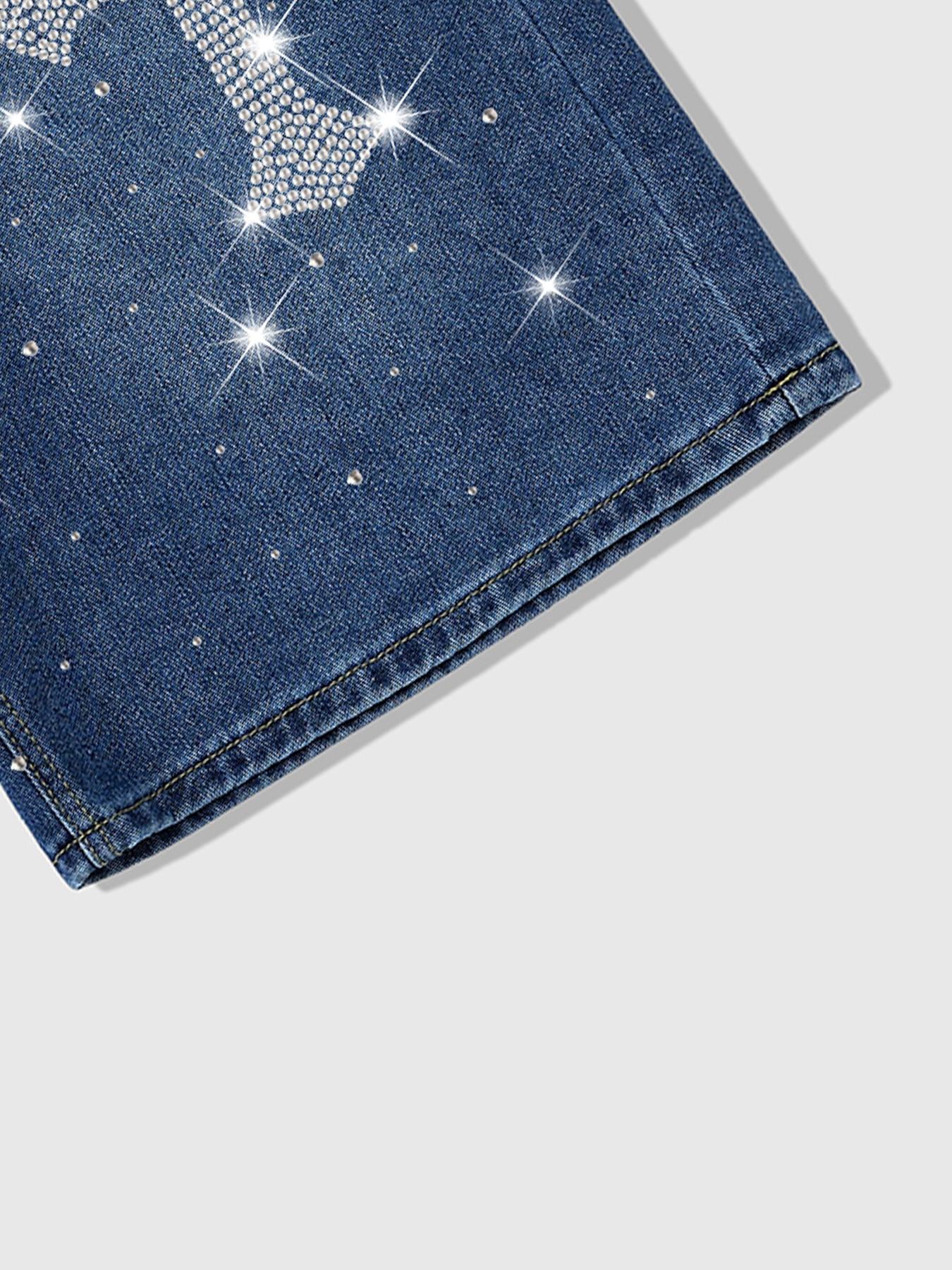 Men's Denim Shorts with Rhinestone Decoration, Loose-Fit Design, Fashionable and Comfortable, Ideal for Casual Wear, Streetwear and Daily Use