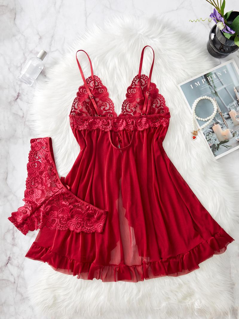 【Plus Size】Cami Nightdress & Panty Sexy Loungewear Set, Plus Size Women's Nightwear, Women's Sleepwear for Summer