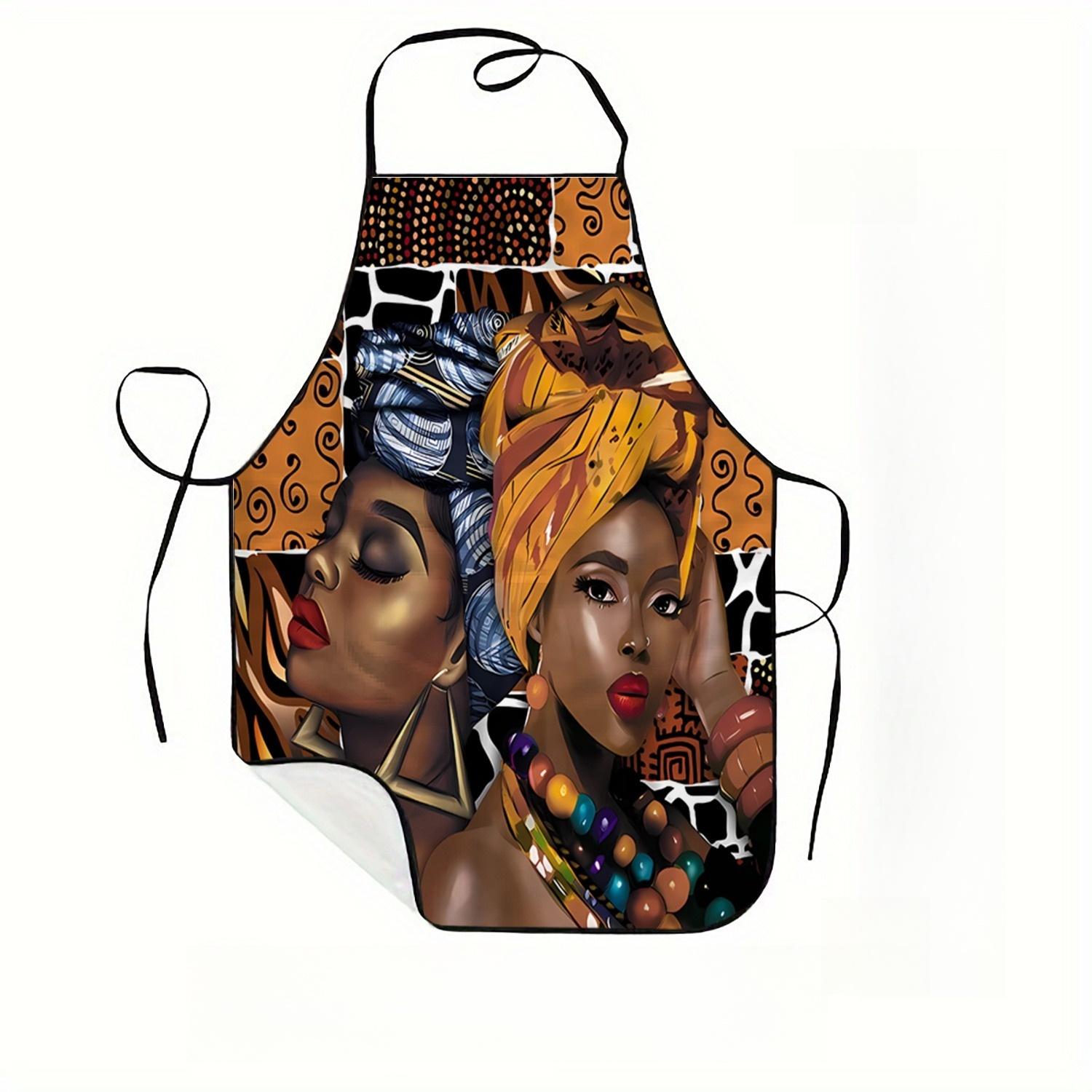 African Queen Pattern Apron, 2 Counts Polyester  Kitchen Apron for Cooking, Summer Spanish Apron for Men&Women,Nails Design Tool,Mother's Day Gift, Kitchen&Cleaning Essential,Cleaning Tool,World Cup